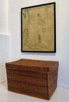 Mid-20th Century Vintage Wicker Storage Trunk with Lift-Top Lid
