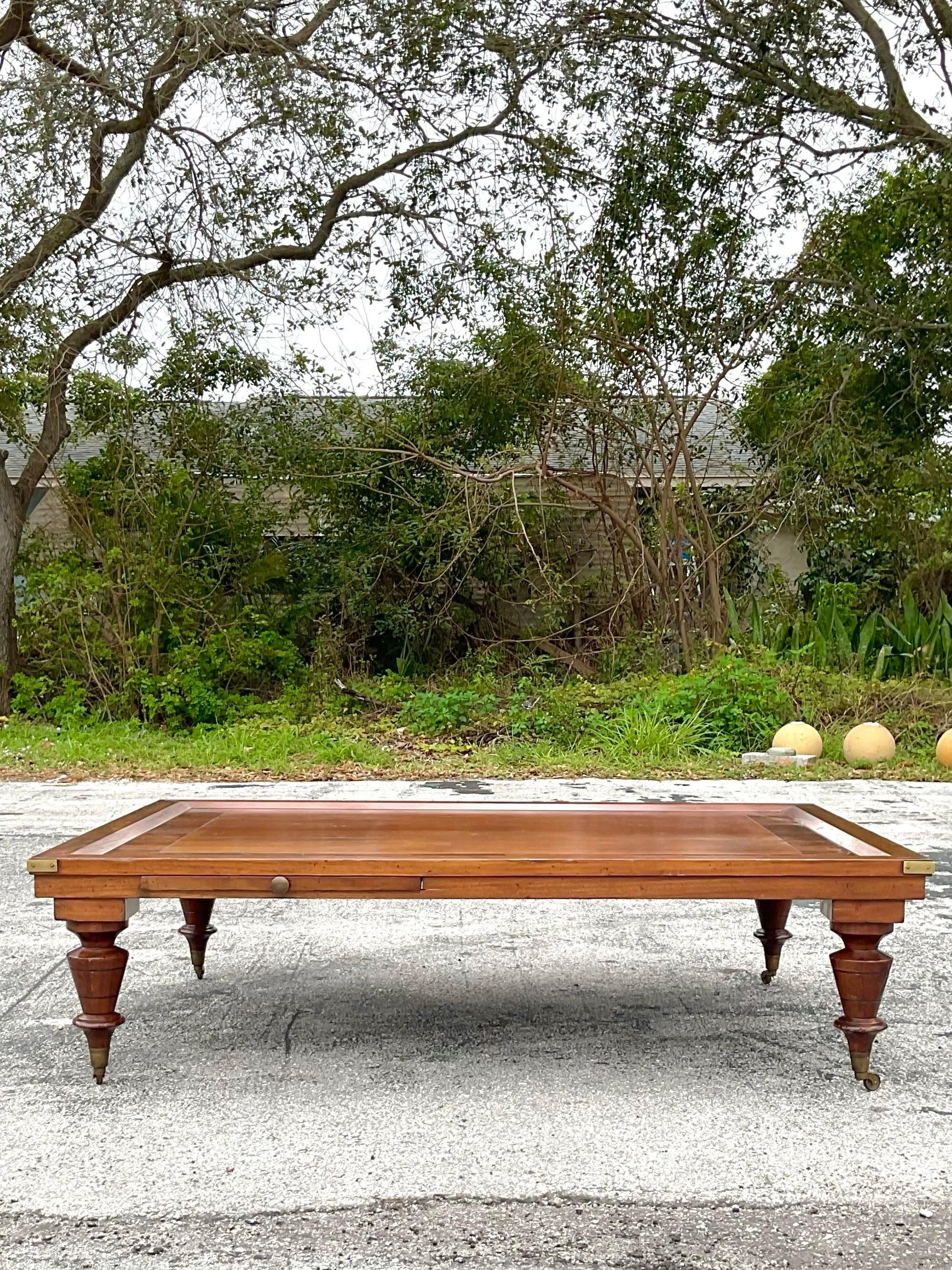 Mid 20th Century Vintage Wood Inlay Extendable Coffee Table on Casters 6