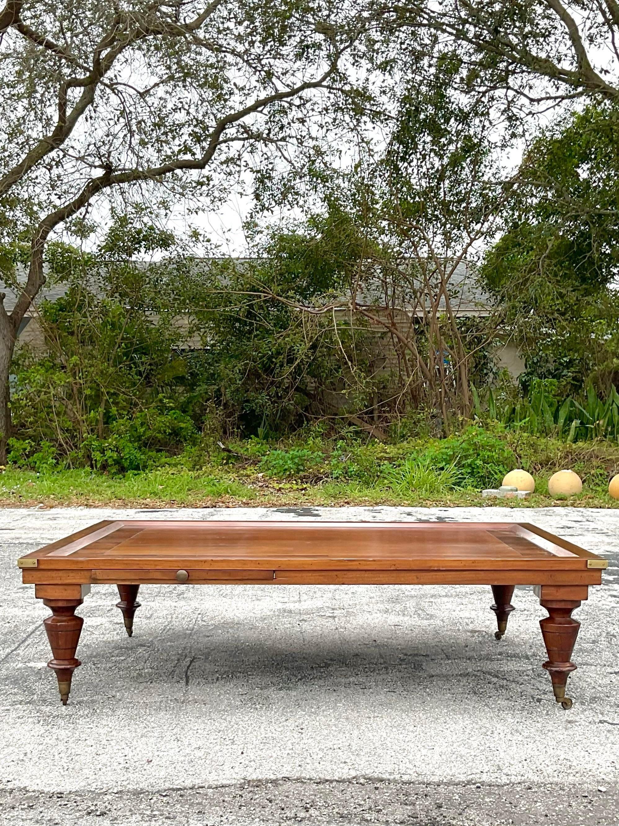 Mid 20th Century Vintage Wood Inlay Extendable Coffee Table on Casters 7