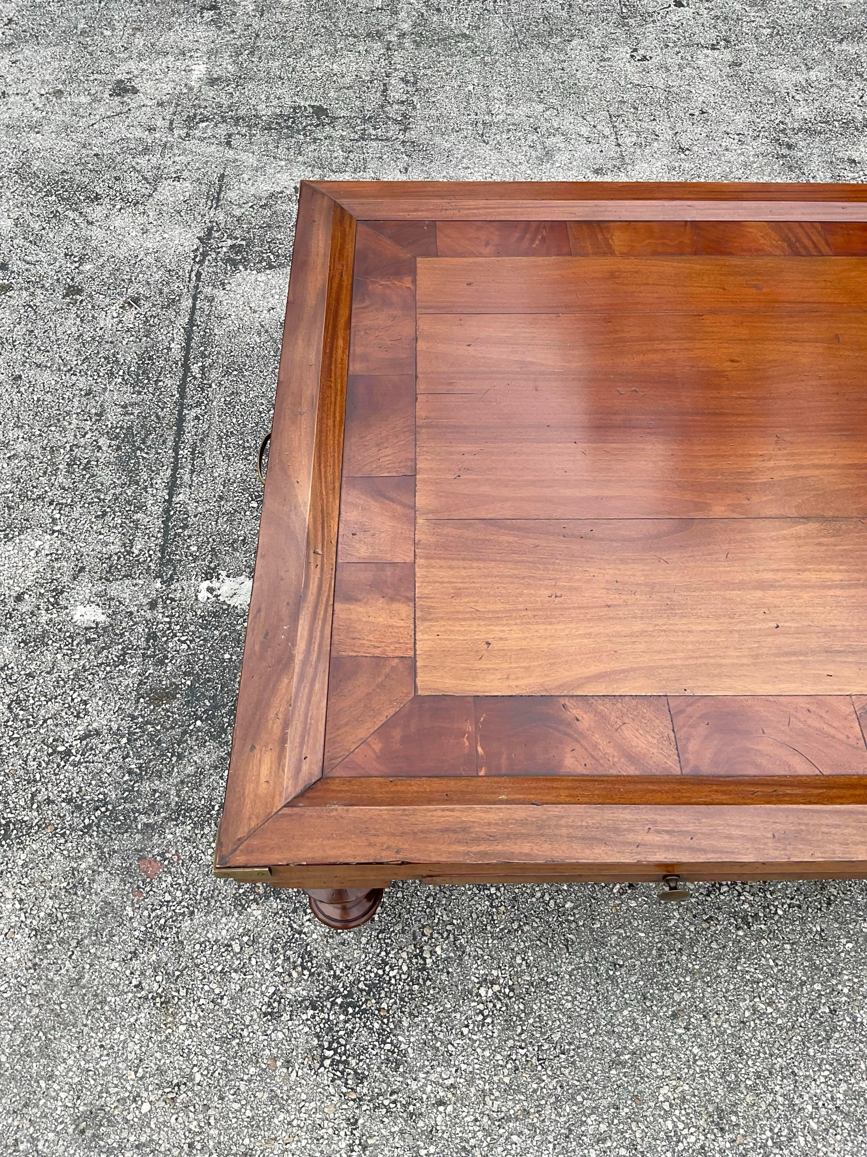 Biedermeier Mid 20th Century Vintage Wood Inlay Extendable Coffee Table on Casters