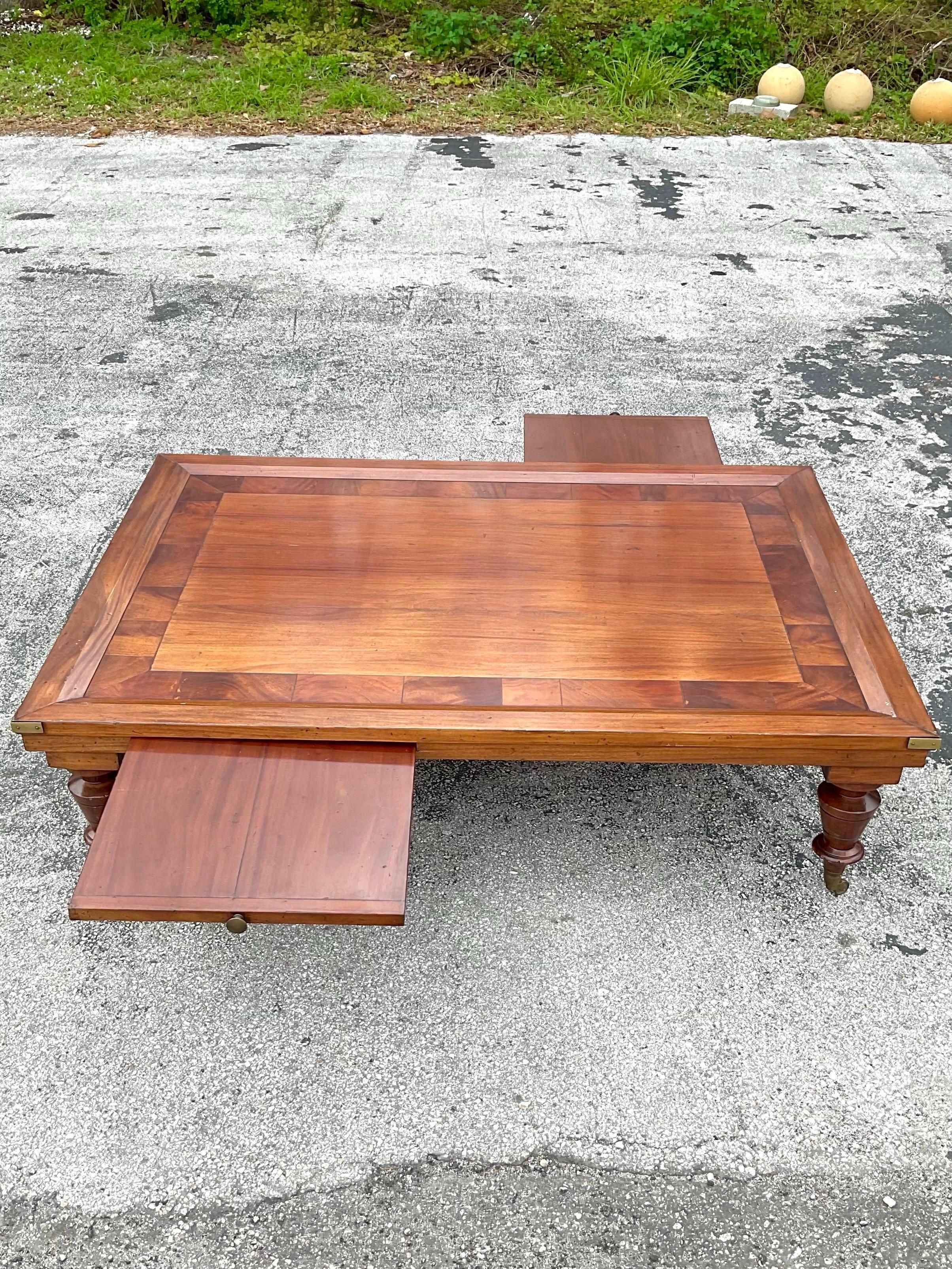 Mid 20th Century Vintage Wood Inlay Extendable Coffee Table on Casters 4