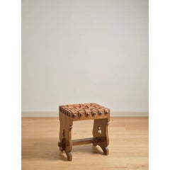 Mid 20th Century Vintage Woven Leather Stool