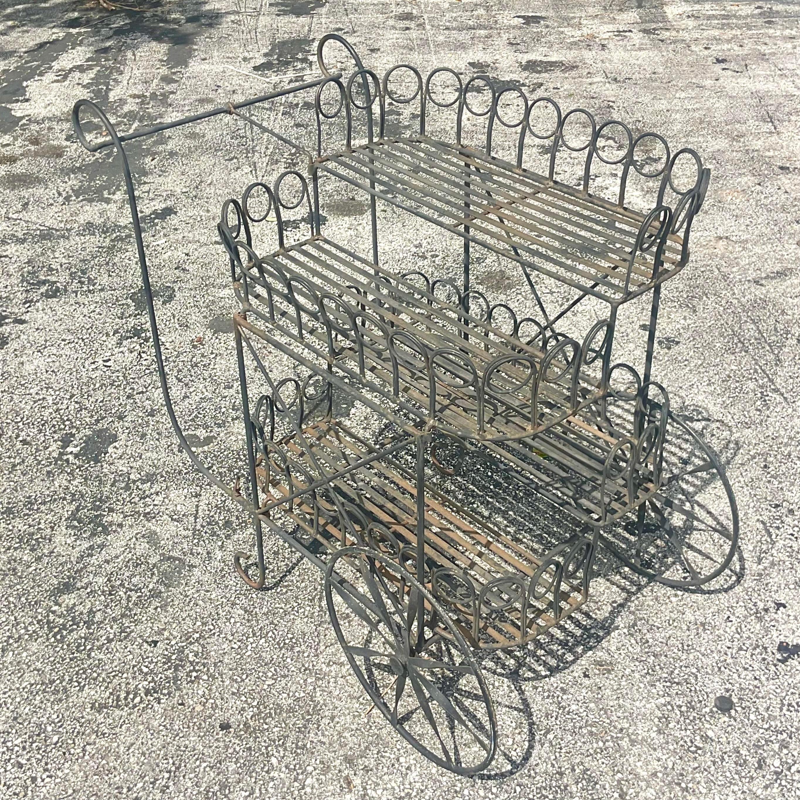 American Mid 20th Century Vintage Wrought Iron Bar Cart For Sale