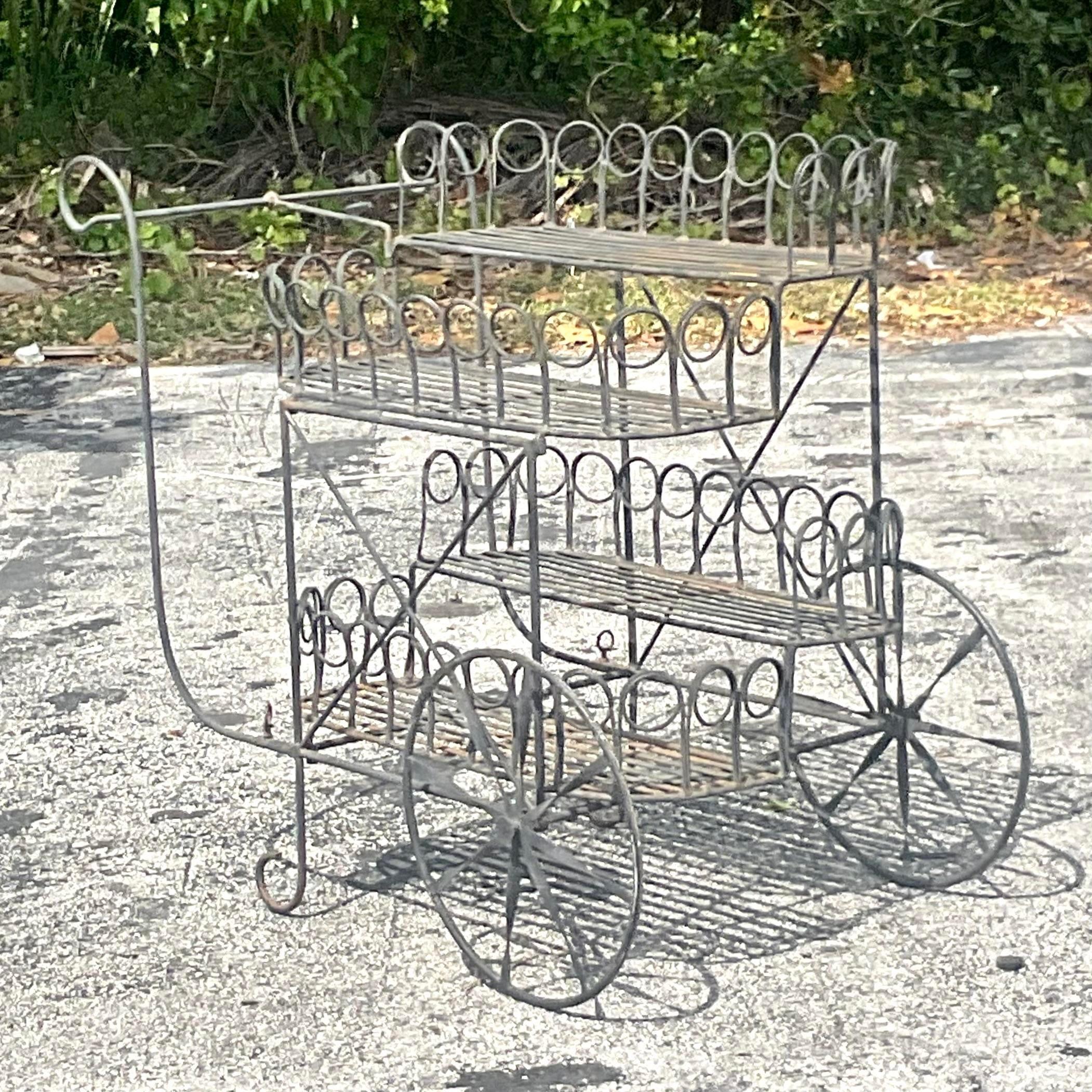 Mid 20th Century Vintage Wrought Iron Bar Cart In Good Condition For Sale In west palm beach, FL