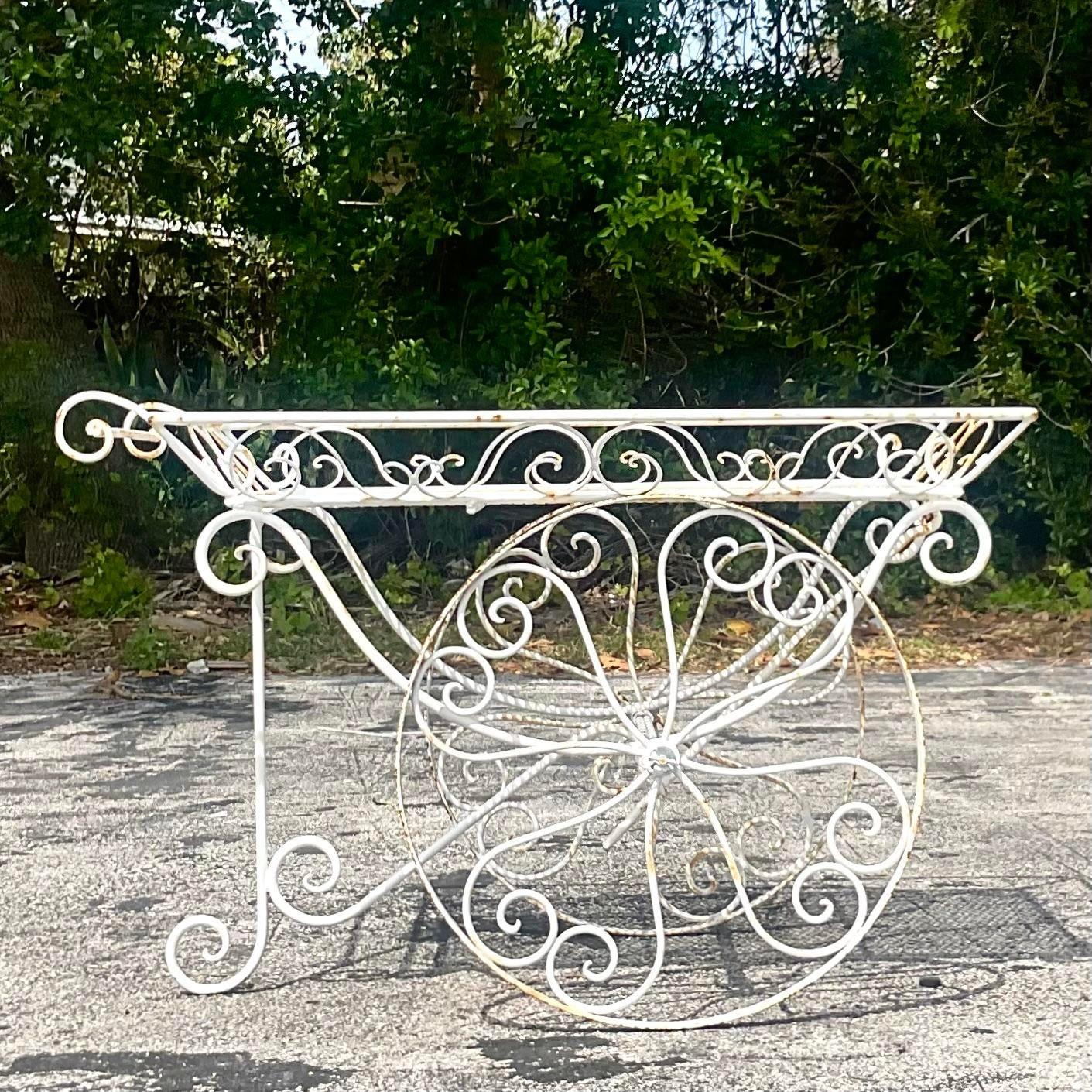 Mid 20th Century Vintage Wrought Iron Bar Cart In Good Condition For Sale In west palm beach, FL