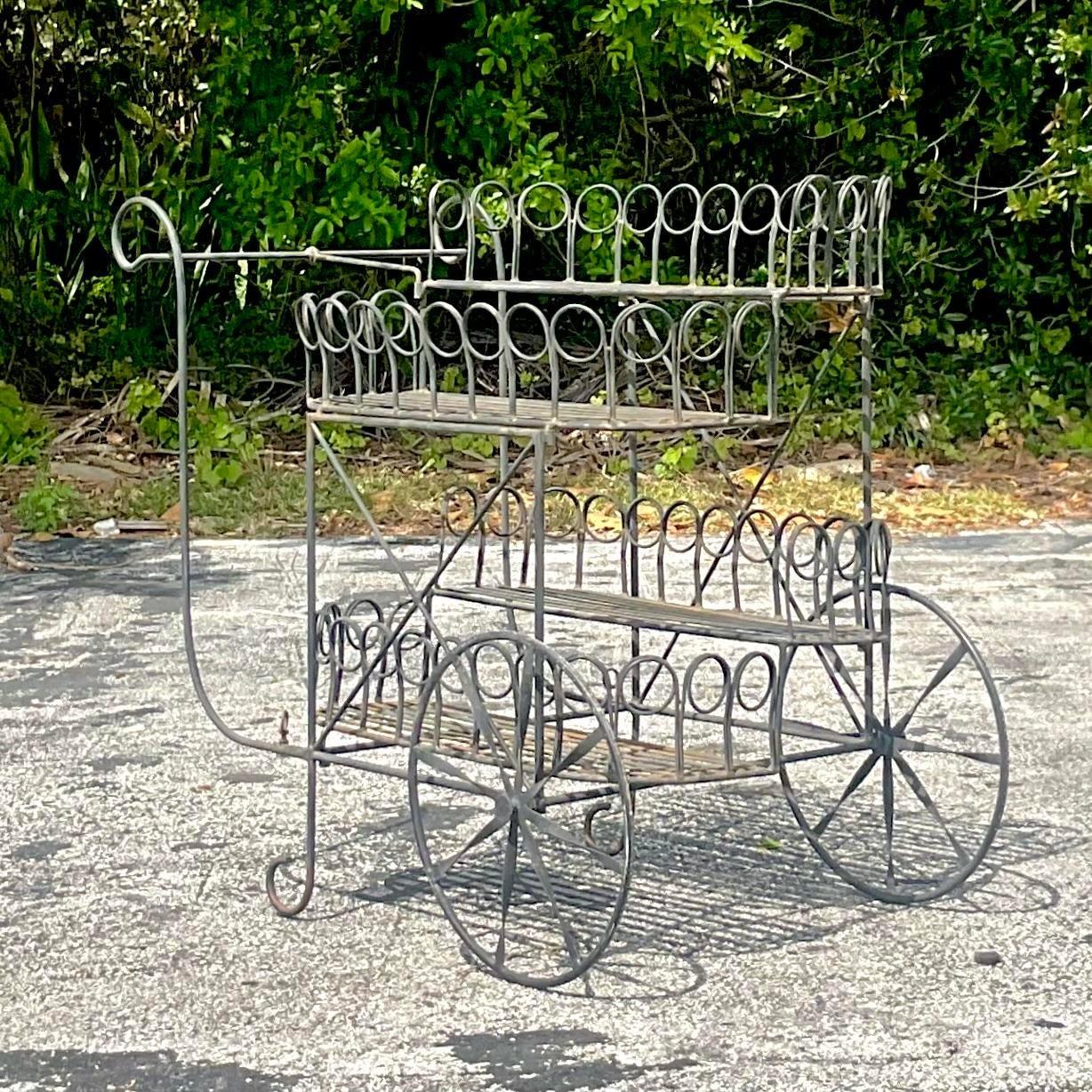 Mid 20th Century Vintage Wrought Iron Bar Cart For Sale 1