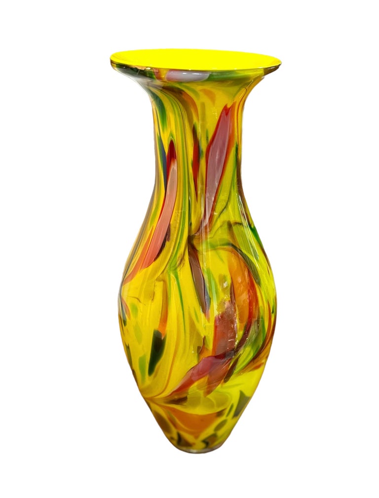 Mid20th Century Vivid Yellow Art Glass Vase For Sale at 1stDibs