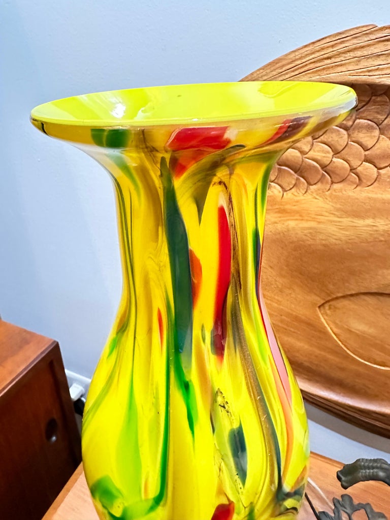 Mid20th Century Vivid Yellow Art Glass Vase For Sale at 1stDibs