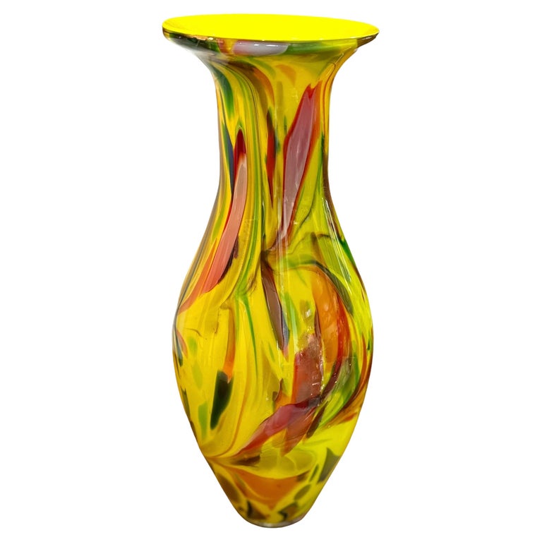 Mid20th Century Vivid Yellow Art Glass Vase For Sale at 1stDibs