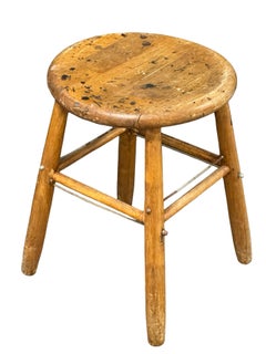 mid 20th Century Wabi Sabi 4 Leg Workshop Stool, Austrian Folkart Around 1950s