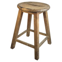 mid 20th Century Wabi Sabi 4 Leg Workshop Stool, Austrian Folkart Around 1950s