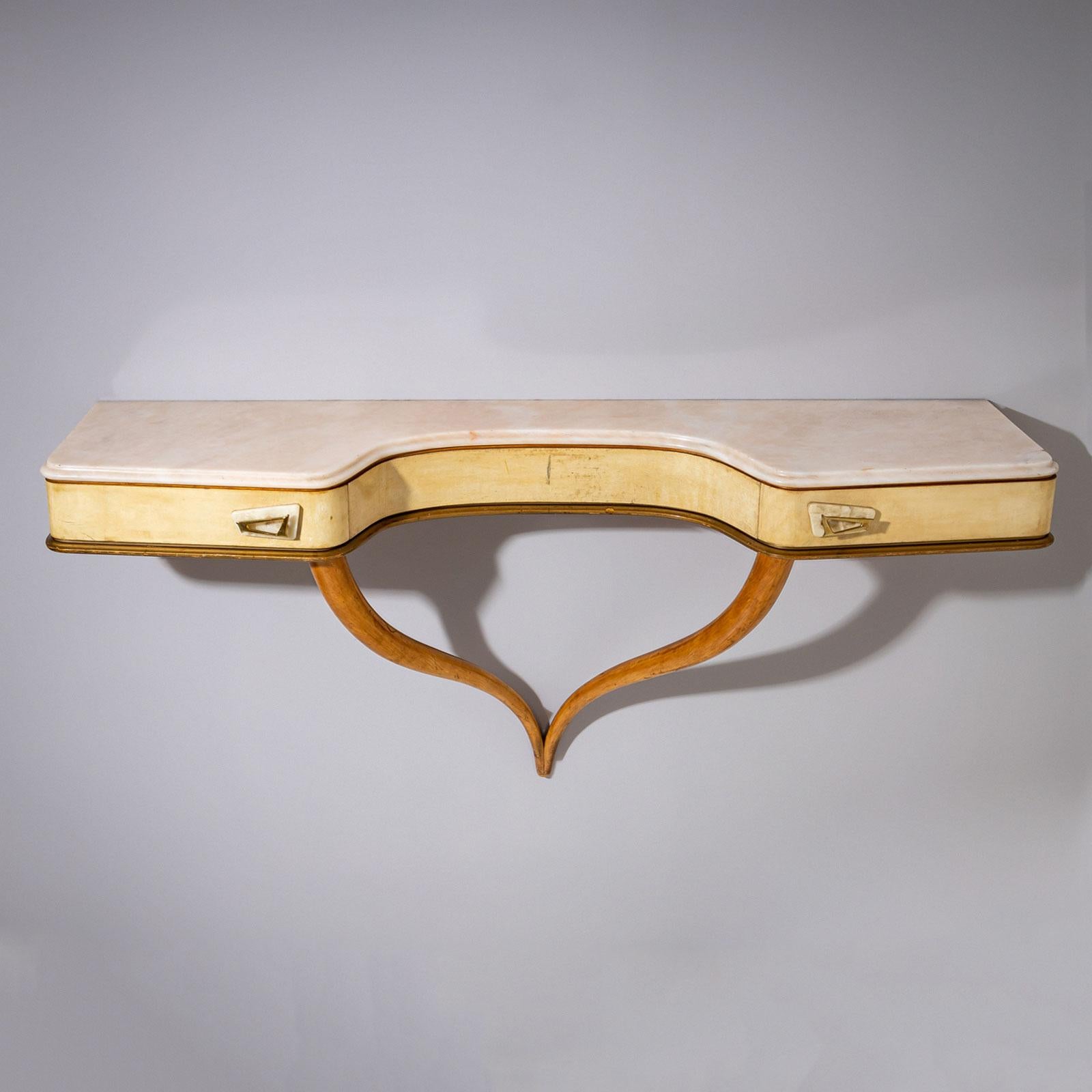 Consola de pared de mediados del siglo XX con pergamino, Italia Italiano en venta