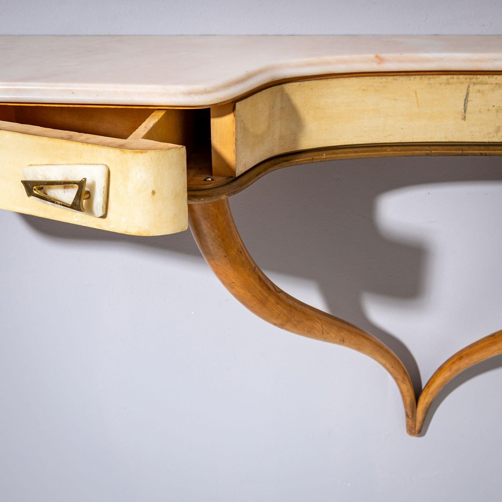 Consola de pared de mediados del siglo XX con pergamino, Italia en Bueno estado para la venta en New York, NY