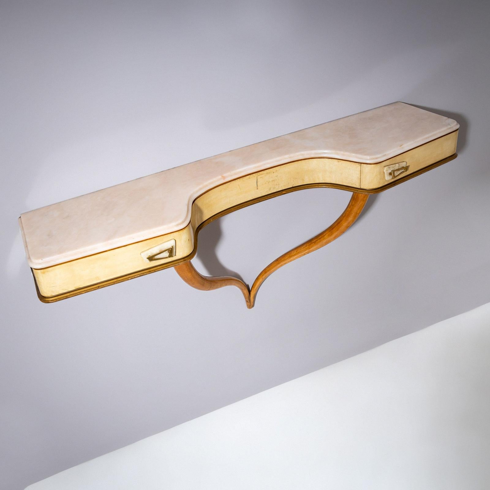 Consola de pared de mediados del siglo XX con pergamino, Italia Latón en venta