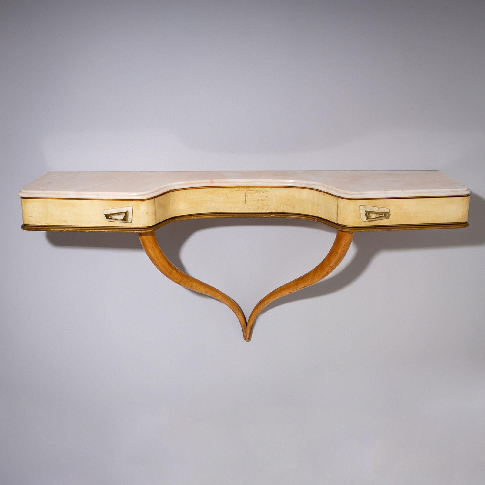 Consola de pared de mediados del siglo XX con pergamino, Italia en venta 1