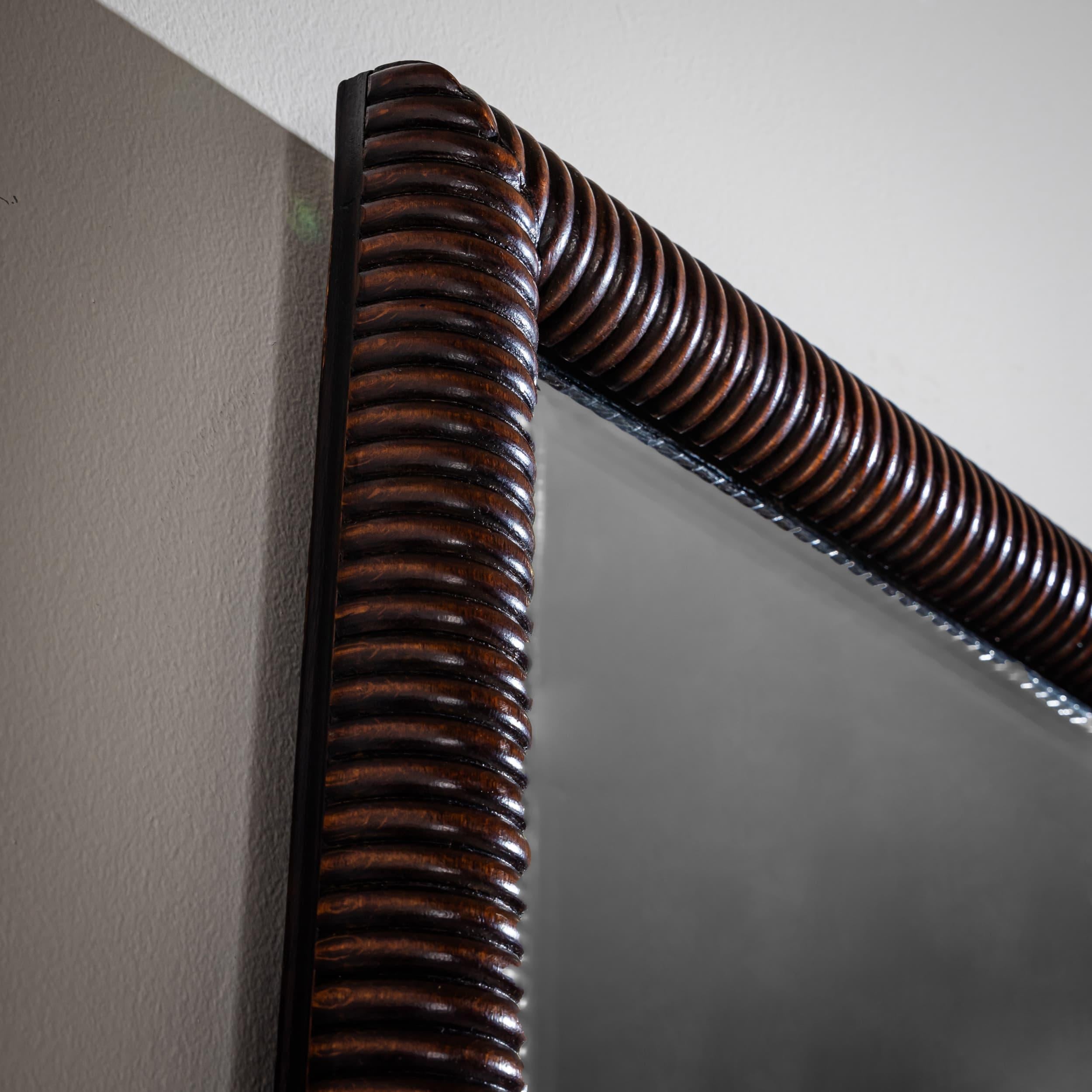 Mid-Century Modern Mid-20th Century Wall Mirror in Ribbed Walnut Frame, Italy For Sale