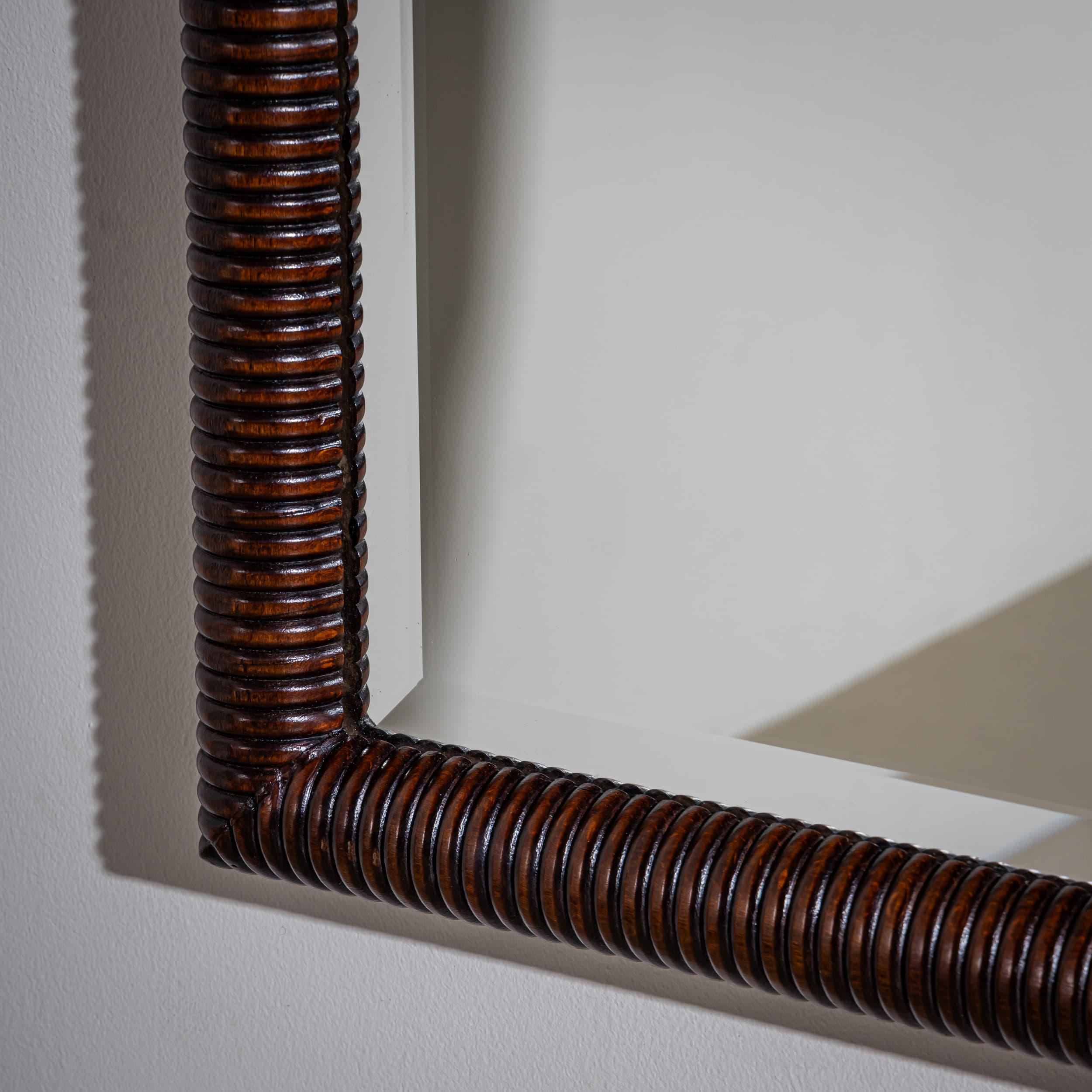 Italian Mid-20th Century Wall Mirror in Ribbed Walnut Frame, Italy For Sale