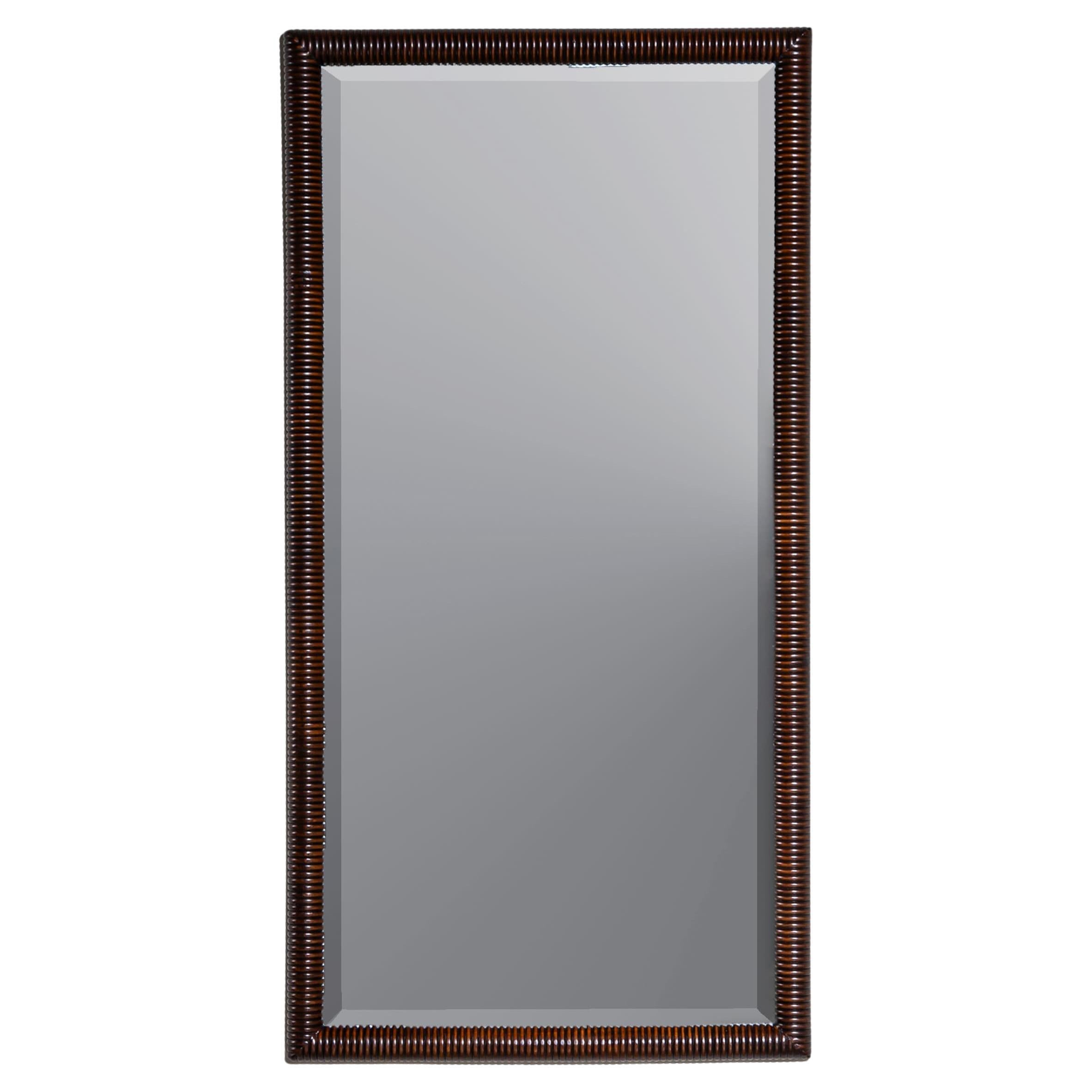 Mid-20th Century Wall Mirror in Ribbed Walnut Frame, Italy For Sale