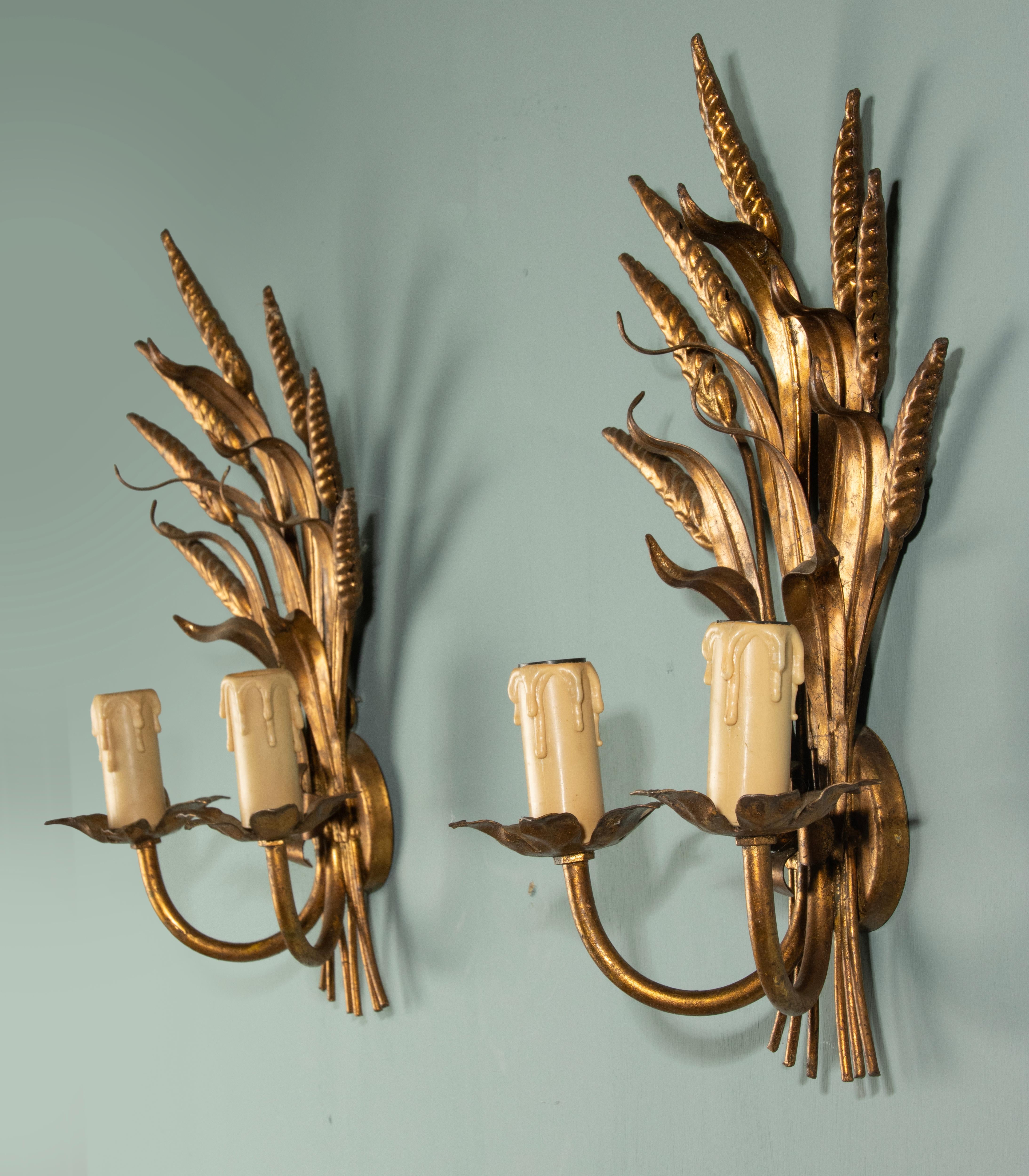 Appliques murales du milieu du XXe siècle - Style Coco Chanel - Laiton doré - Gerbe de blé Bon état - En vente à Casteren, Noord-Brabant