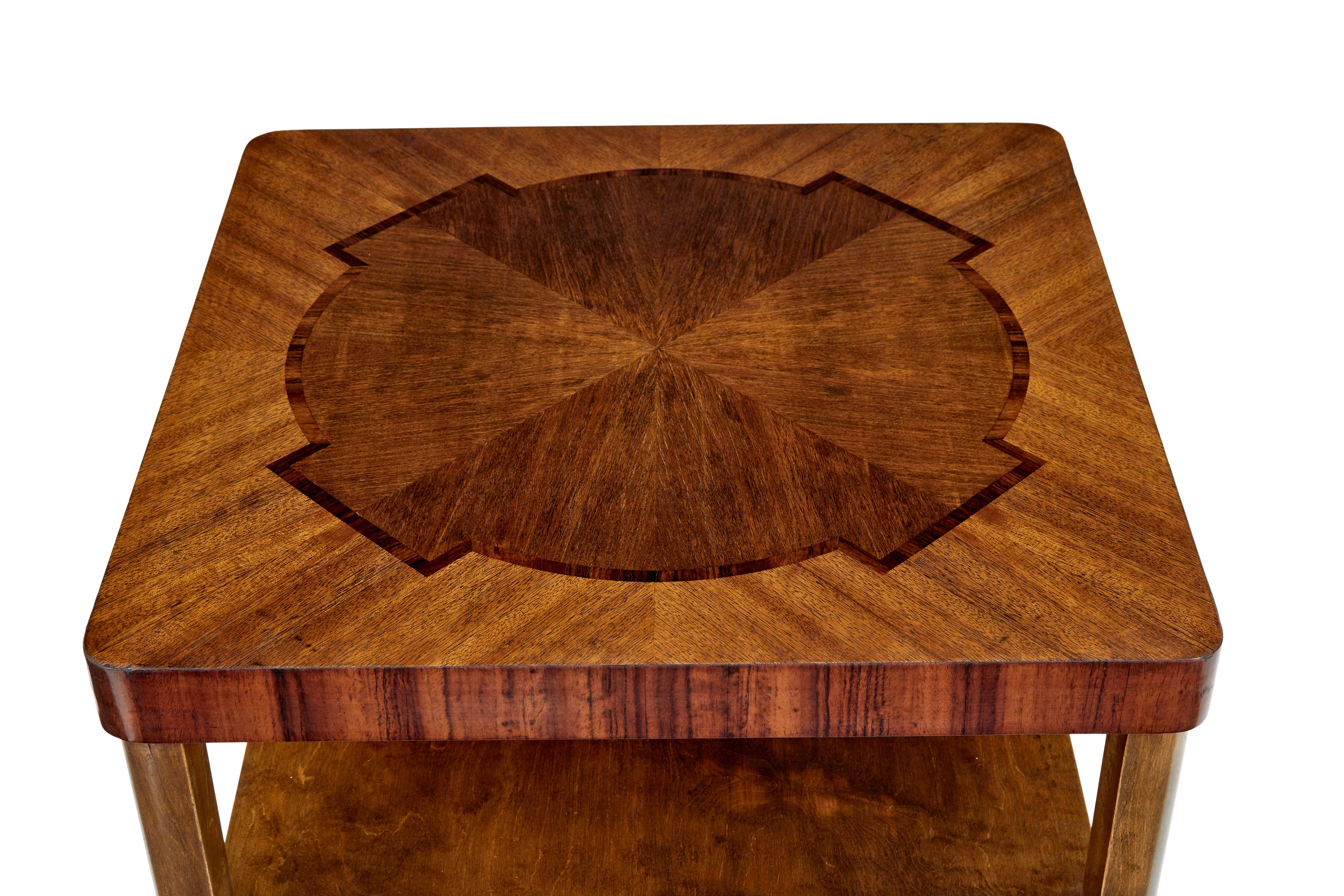 Swedish Mid 20th century walnut and birch inlaid coffee table