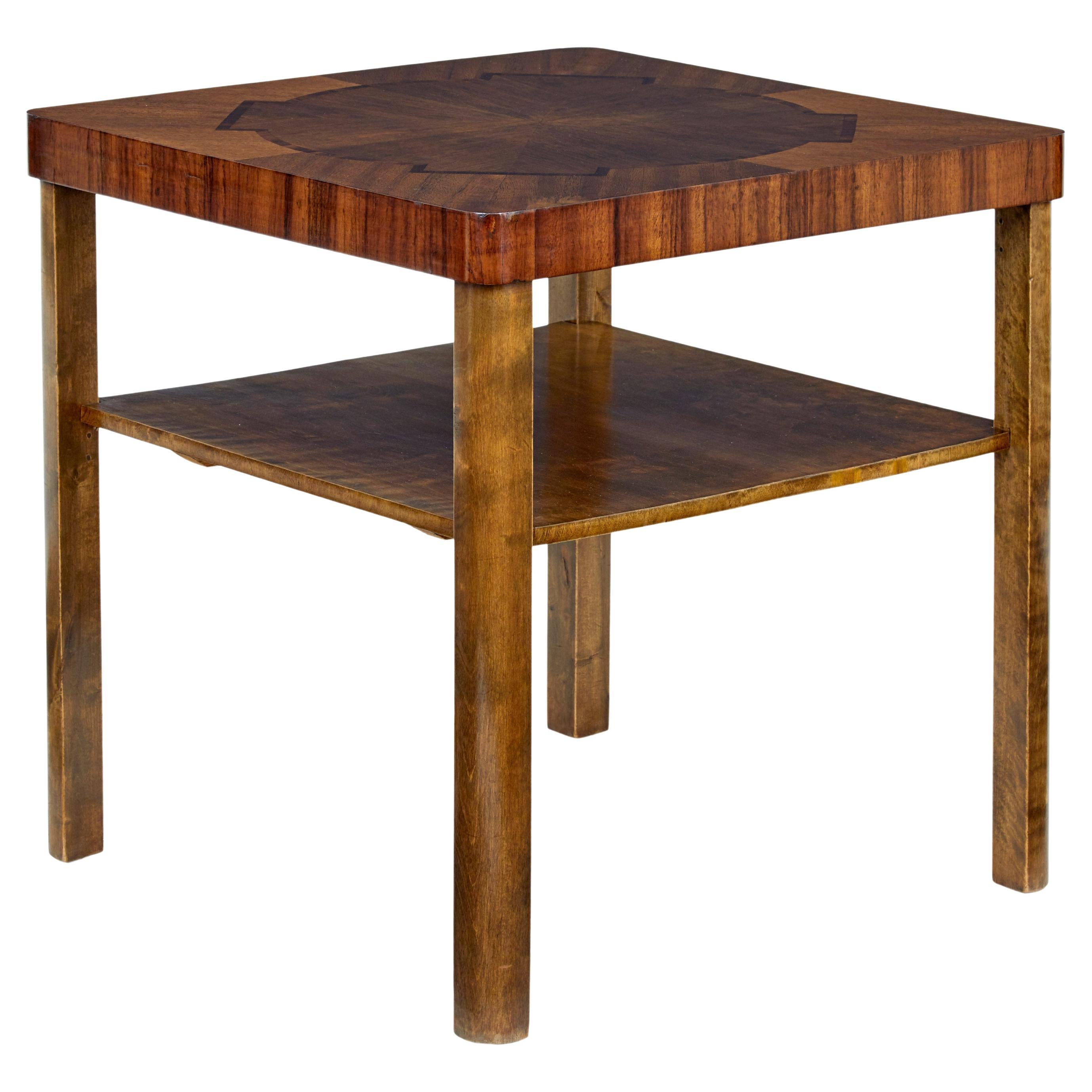 Mid 20th century walnut and birch inlaid coffee table For Sale