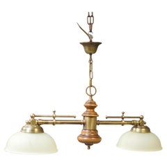 Vintage Mid 20th century walnut and brass ceiling light
