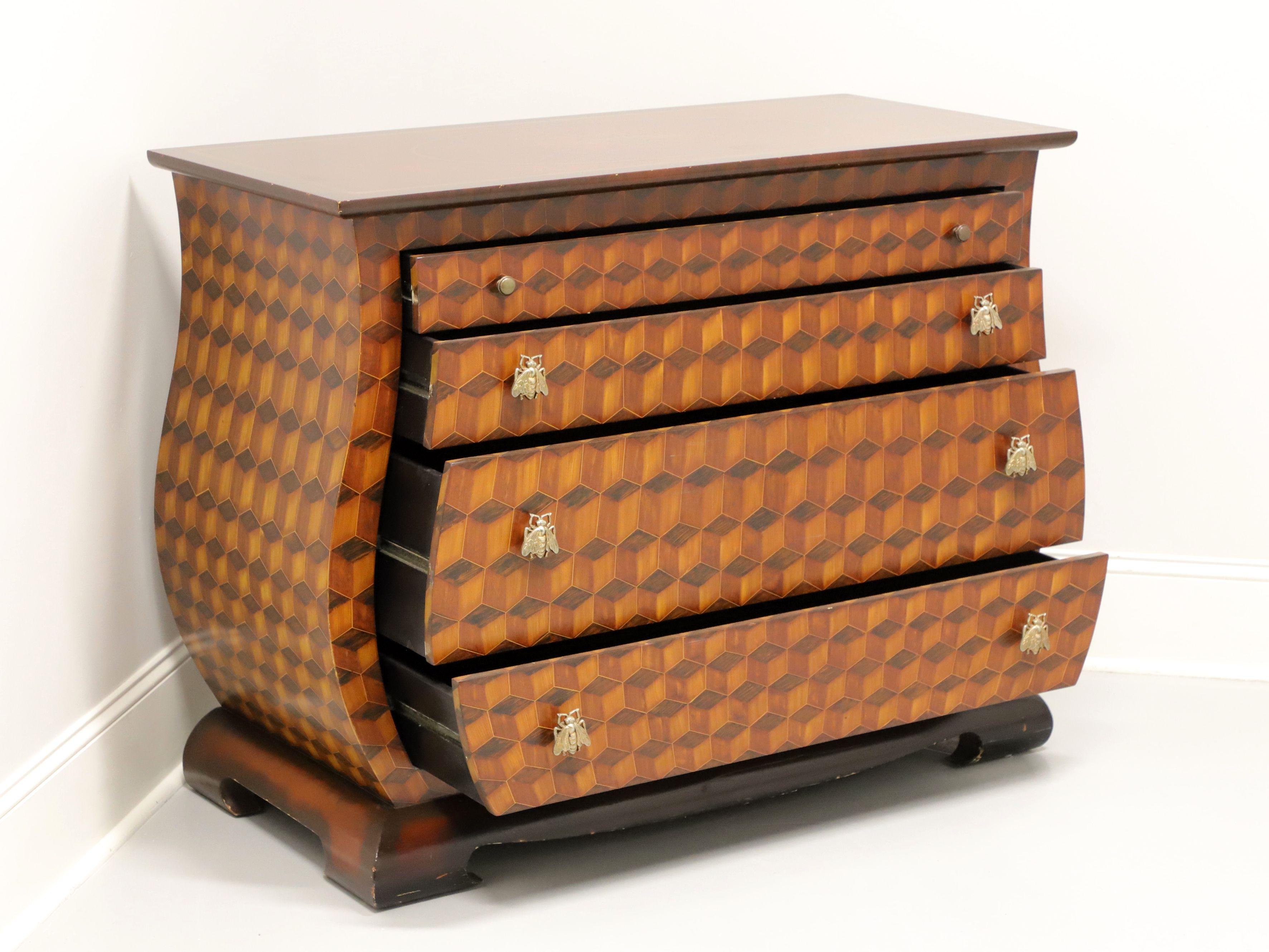 Honeybee Themed Parquetry Design Bombe Chest In Fair Condition In Charlotte, NC