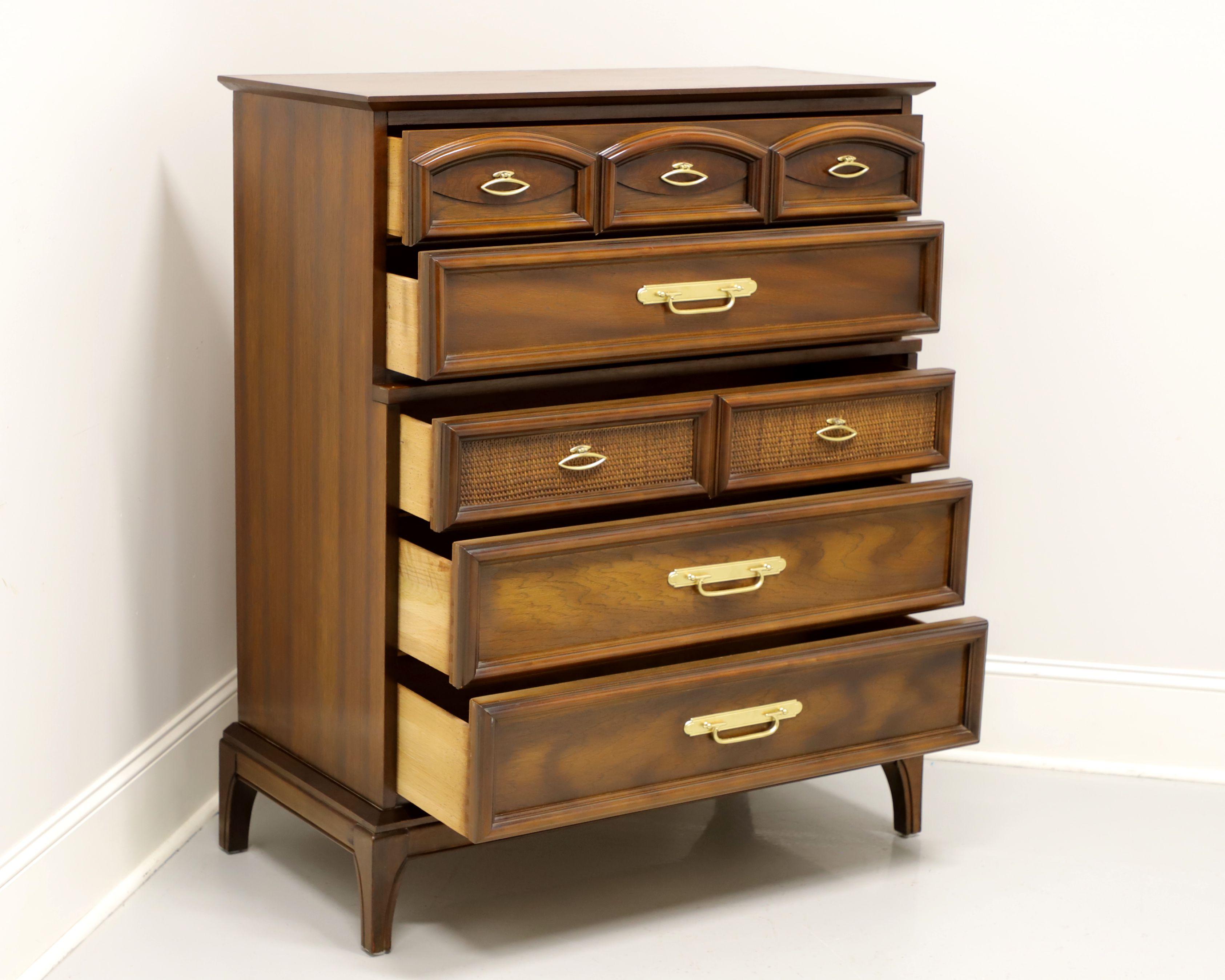 Mid 20th Century Walnut Asian Influenced Chest of Drawers In Good Condition For Sale In Charlotte, NC