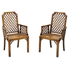 Mid 20th Century Walnut Caned Asian Influenced Armchairs - Pair