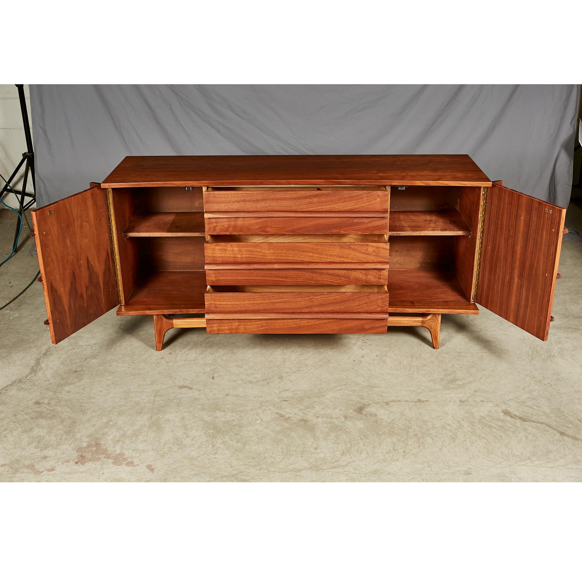 American Mid-20th Century Walnut Curved Front Sideboard