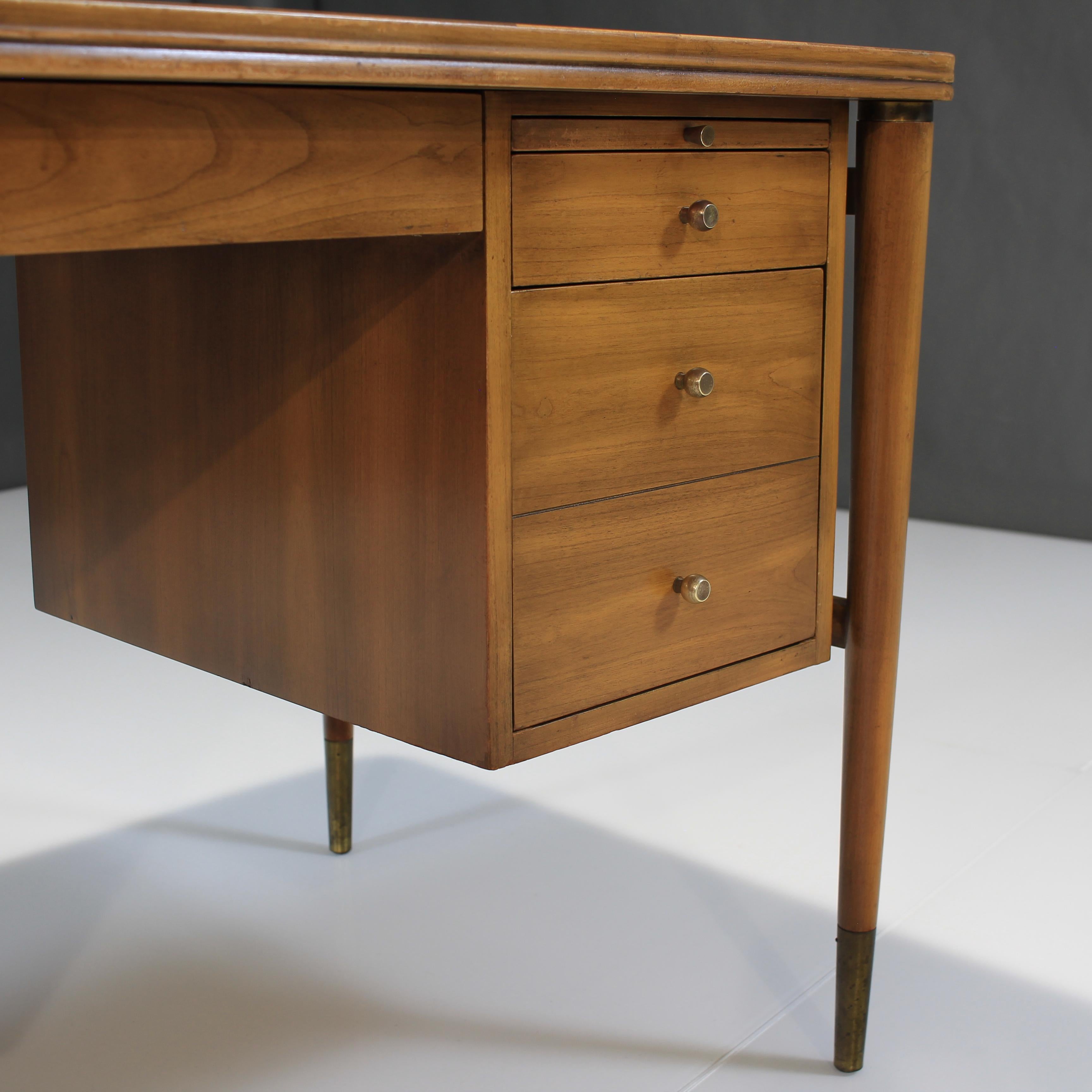 Brass Mid-20th Century Walnut Executive Desk by John Widdicomb For Sale