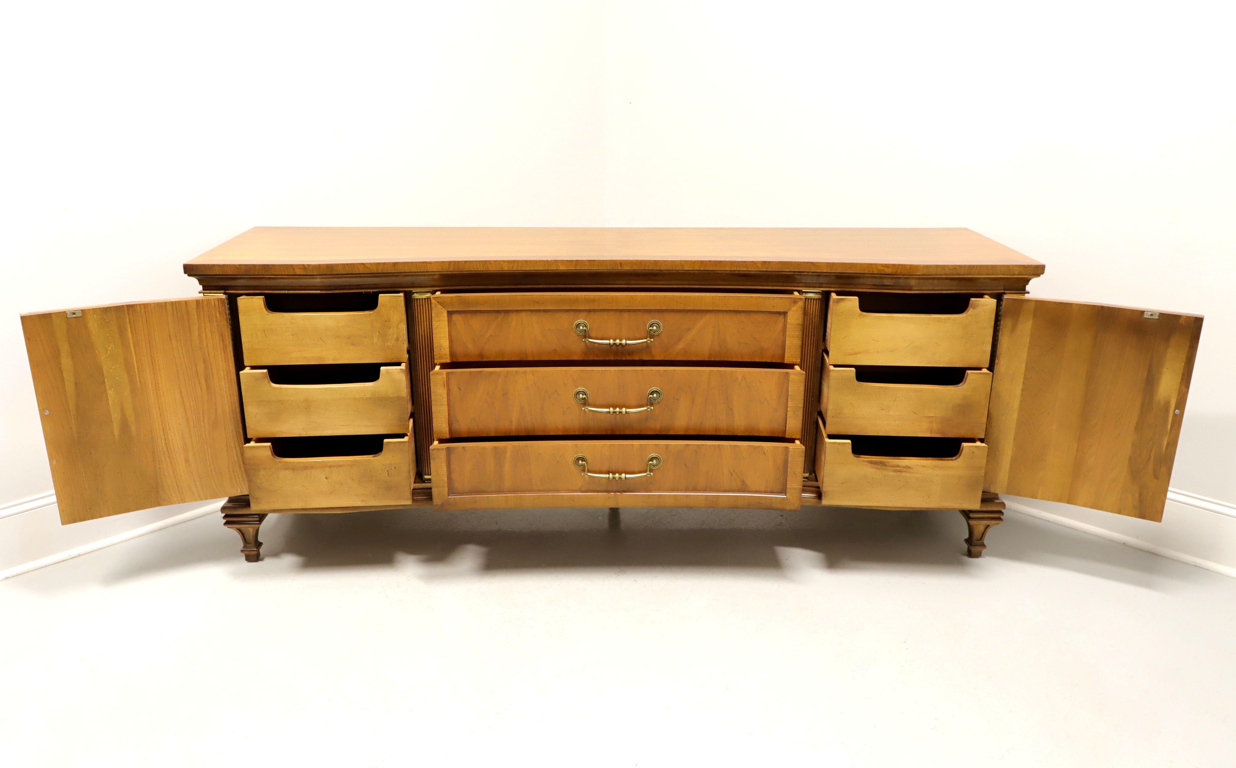 Brass Unique Furniture Mid-20th Century Walnut Hollywood Regency Triple Dresser For Sale