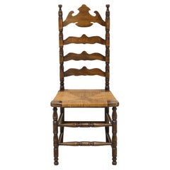 Mid-20th Century Walnut Ladder Back Chair with Rush Seat