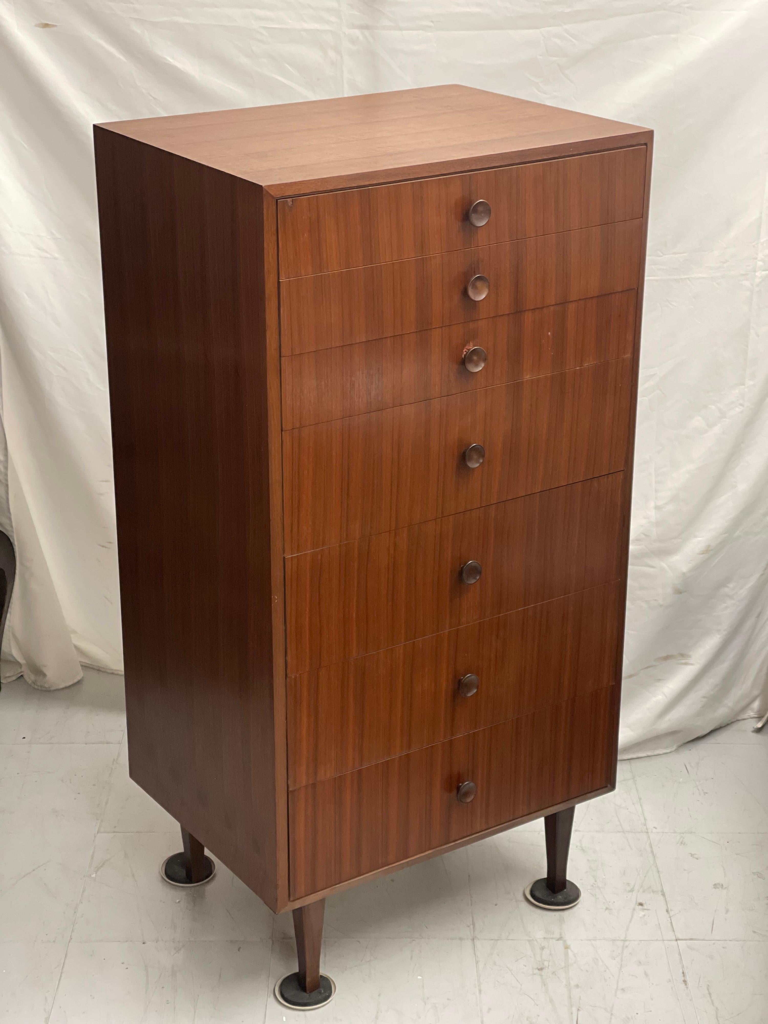 Mid-Century Modern Mid 20th Century Walnut Seven Drawer Tallboy Dresser Lingerie Chest For Sale