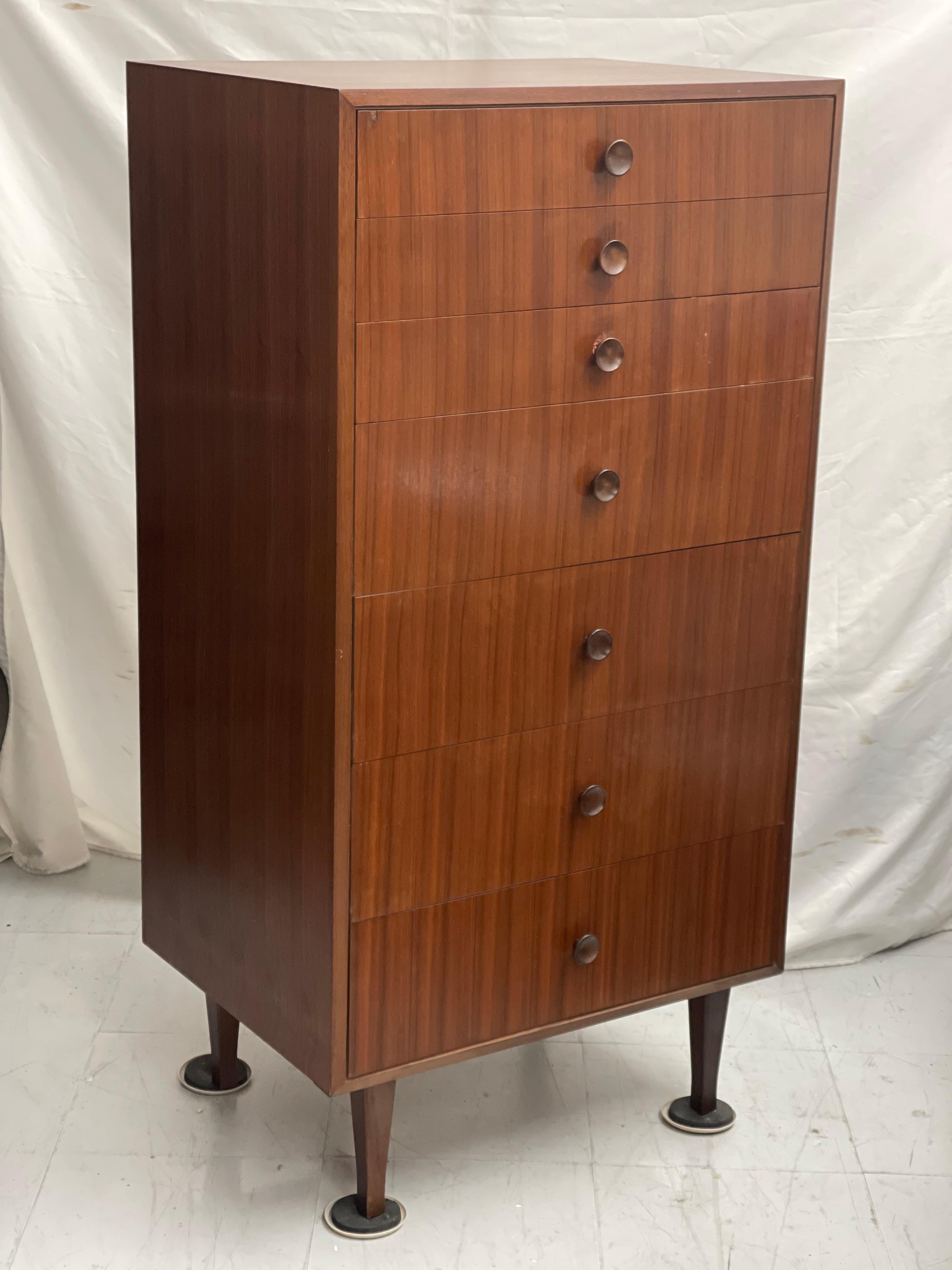 Mid-20th Century Mid 20th Century Walnut Seven Drawer Tallboy Dresser Lingerie Chest For Sale
