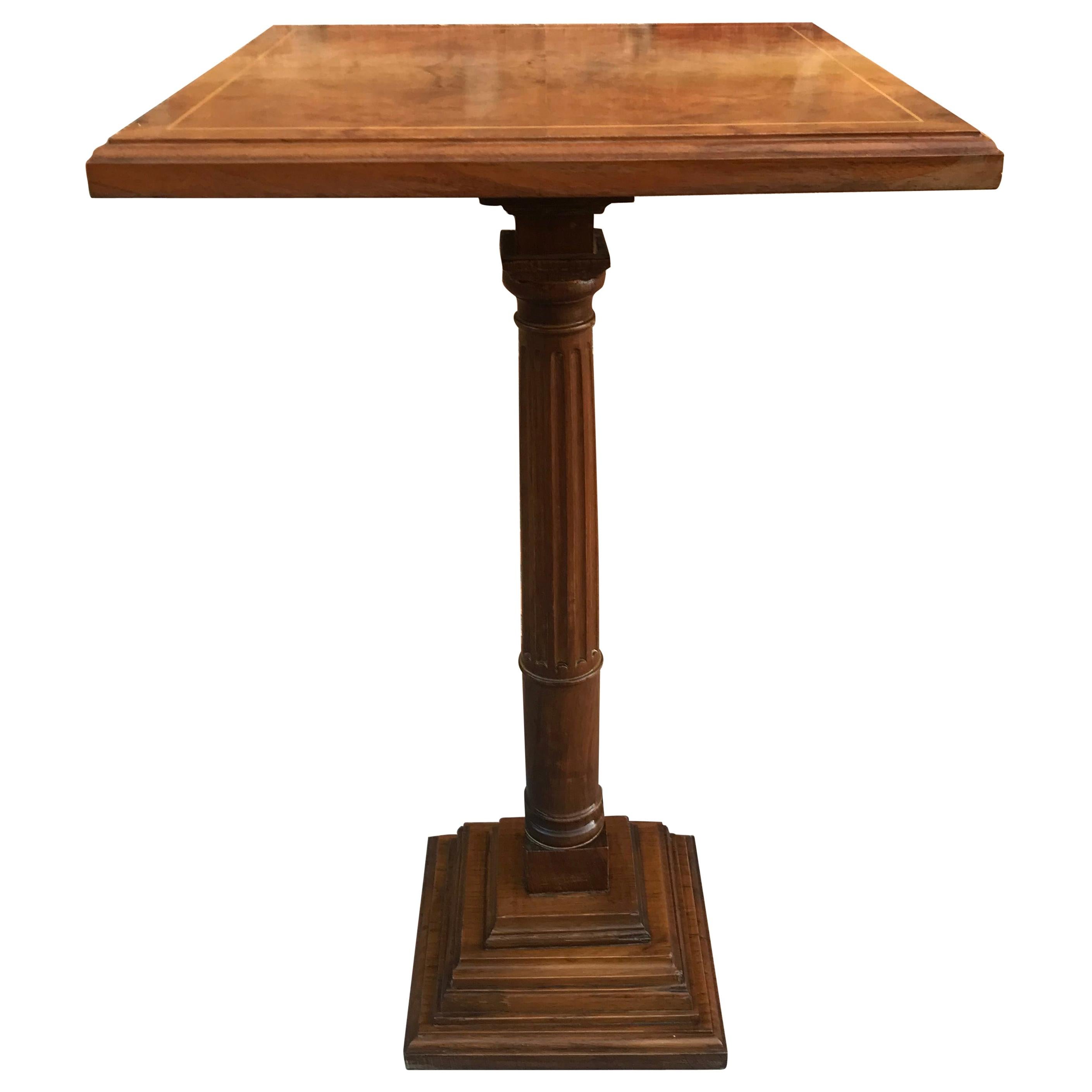 Mid-20th Century Walnut Wood Square Top Pedestal Table