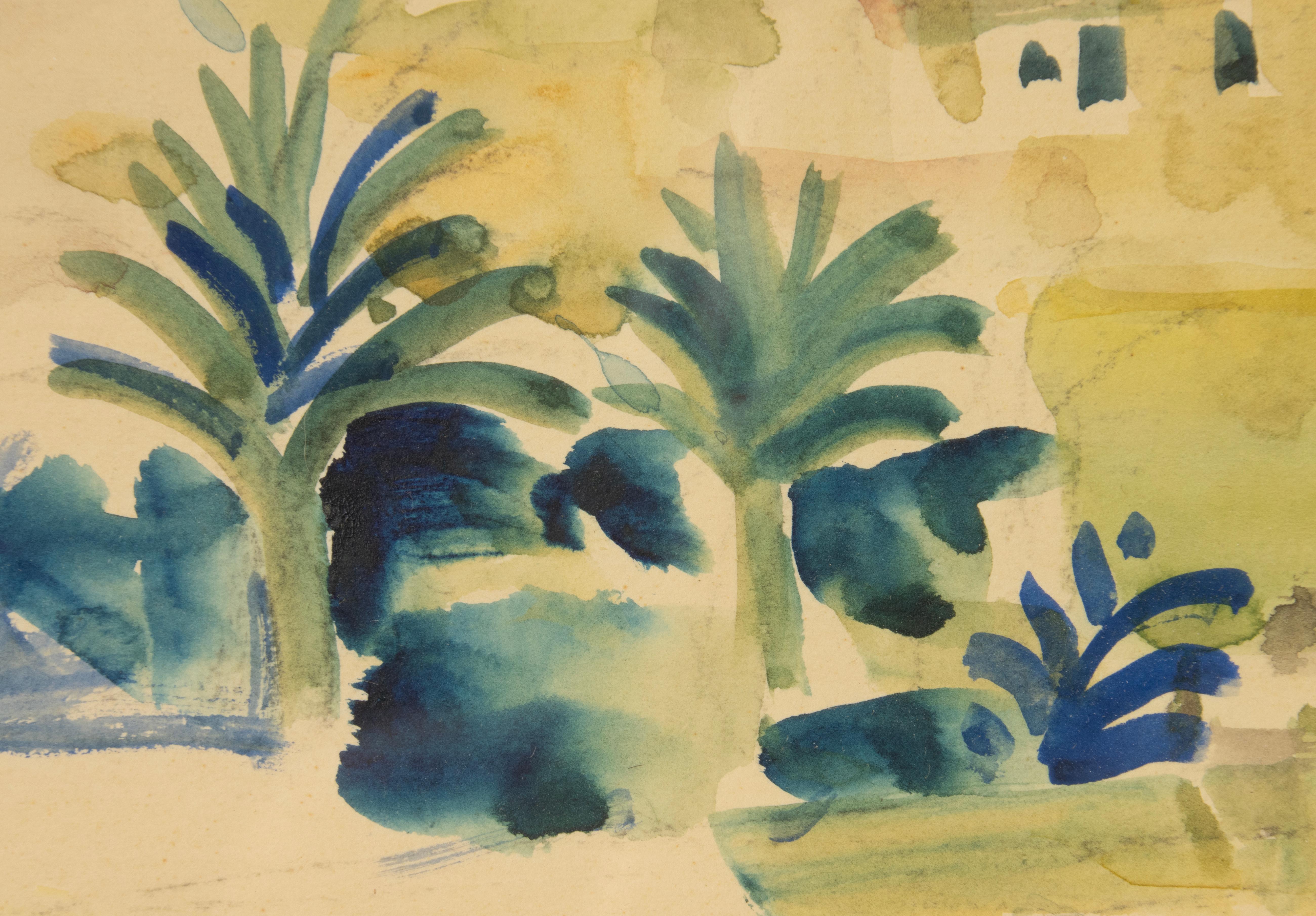 Mid-20th Century Watercolour Painting - Albert Saverys - Mediterranean View im Angebot 5