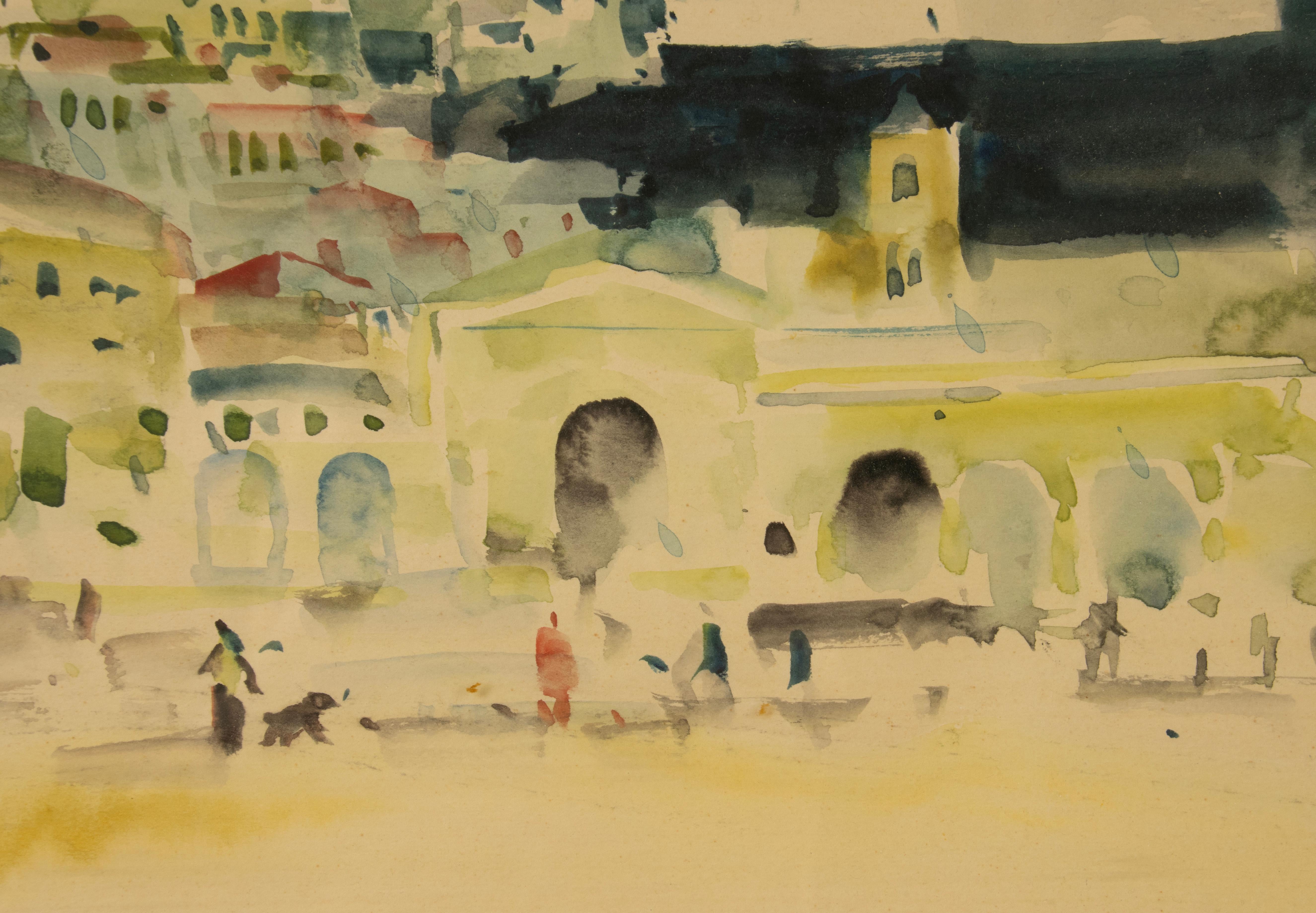 Mid-20th Century Watercolour Painting - Albert Saverys - Mediterranean View im Angebot 8