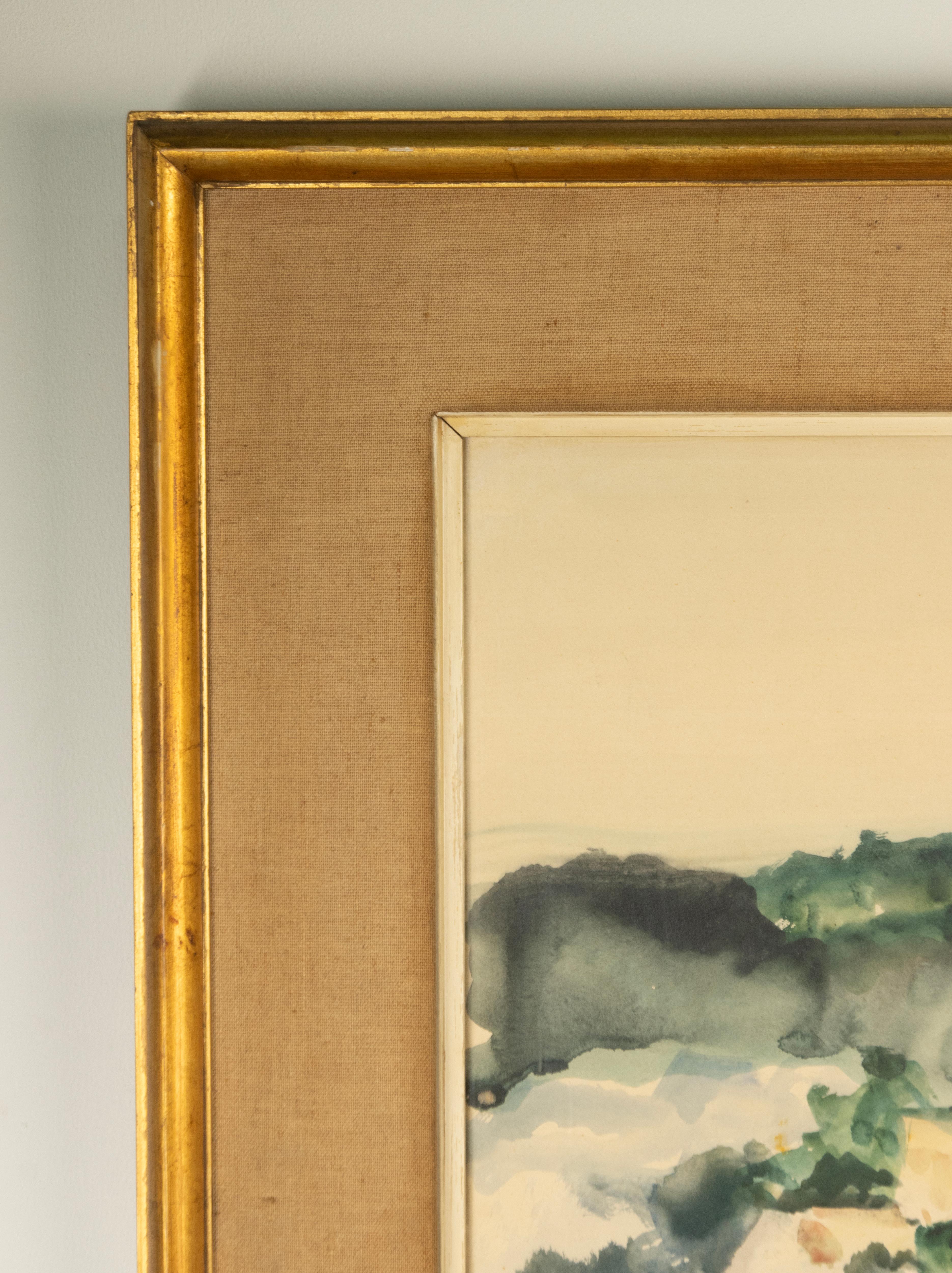 Mid-20th Century Watercolour Painting - Albert Saverys - Mediterranean View im Angebot 1