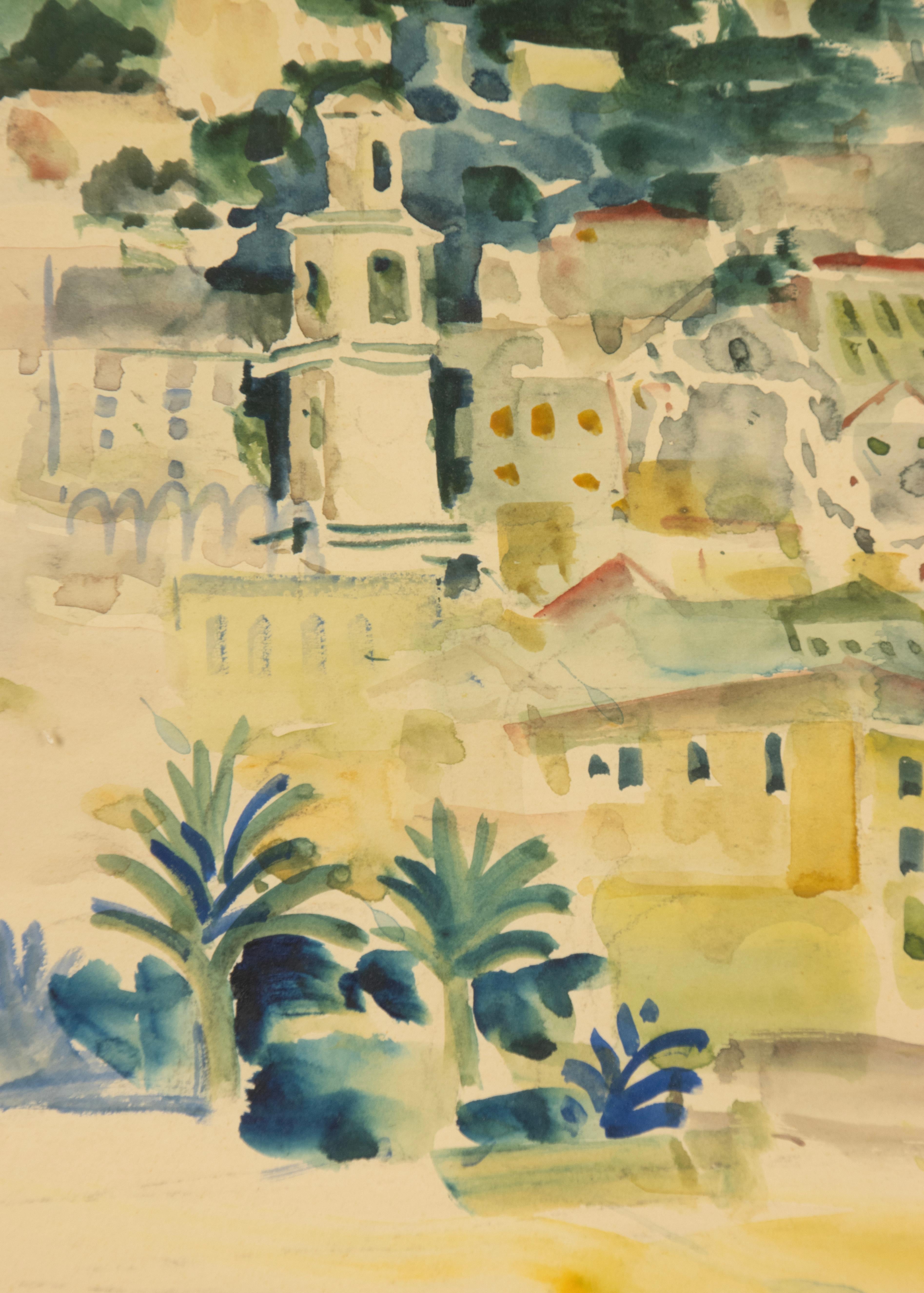 Mid-20th Century Watercolour Painting - Albert Saverys - Mediterranean View im Angebot 2