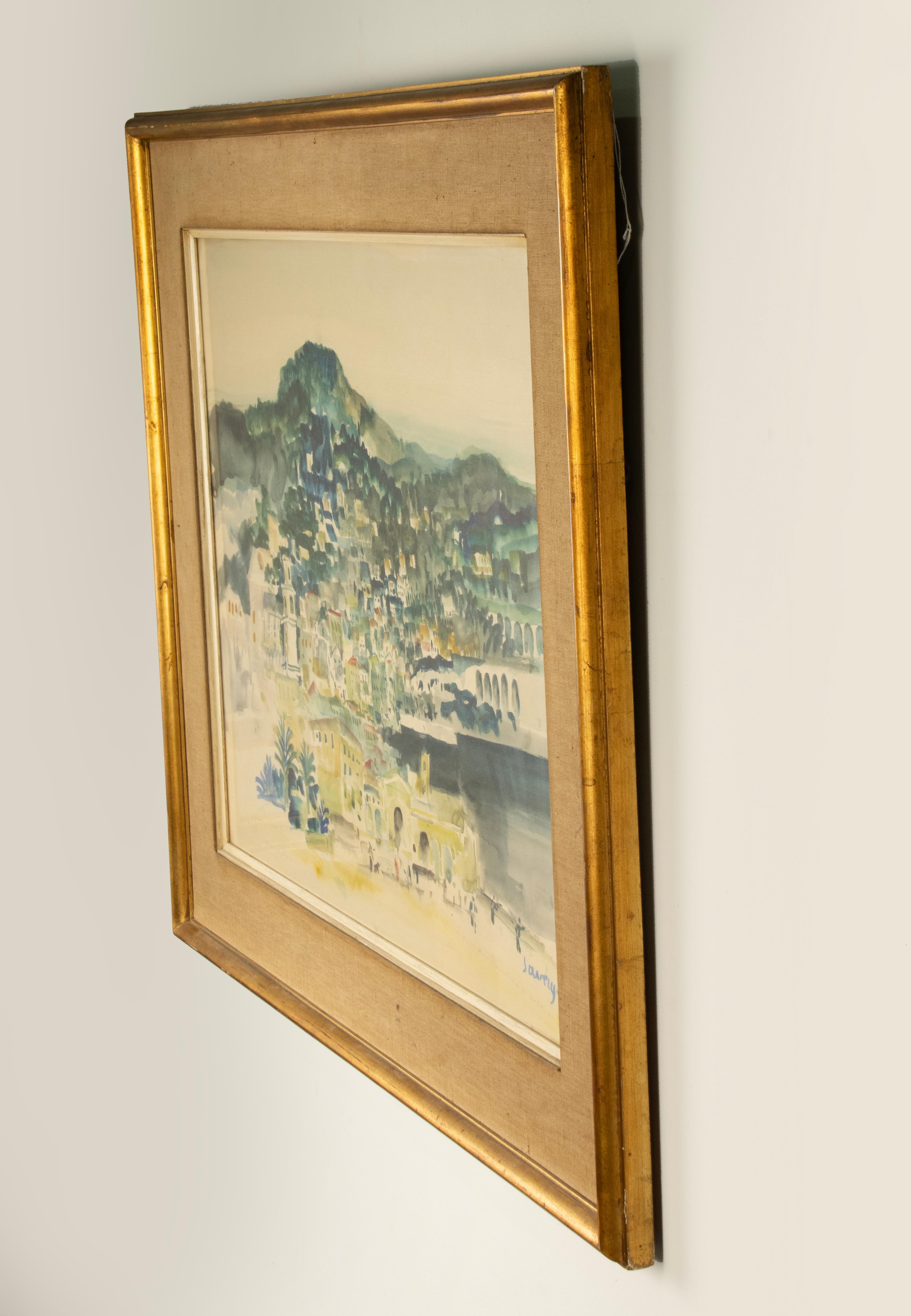 Mid-20th Century Watercolour Painting - Albert Saverys - Mediterranean View im Angebot 4