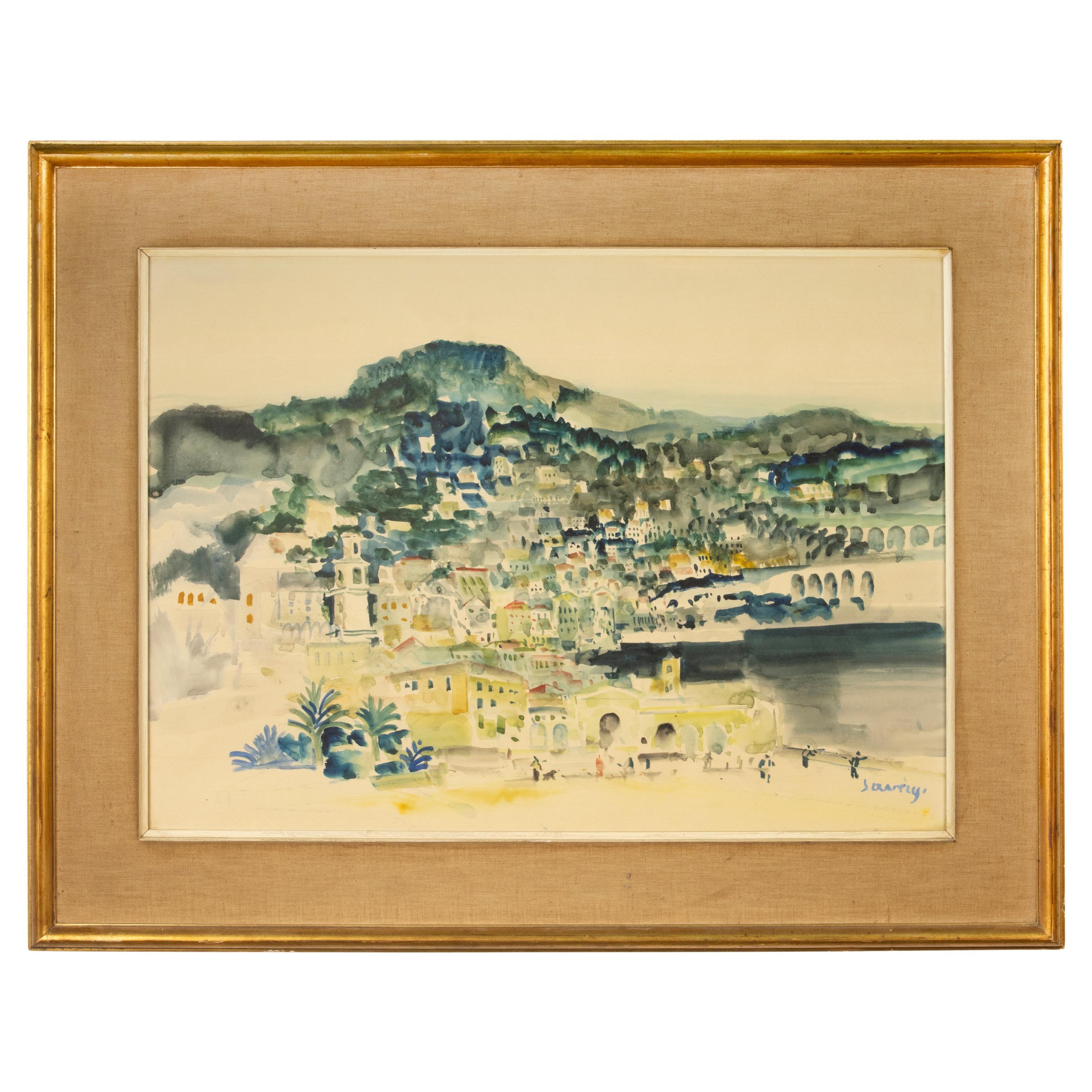 Mid-20th Century Watercolour Painting - Albert Saverys - Mediterranean View