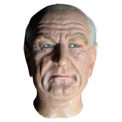 Mid-20th Century Wax Head with Glass Eyes