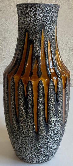 Mid-Century West German “Fat Lava” Handled Vase in Gray and Amber Glaze