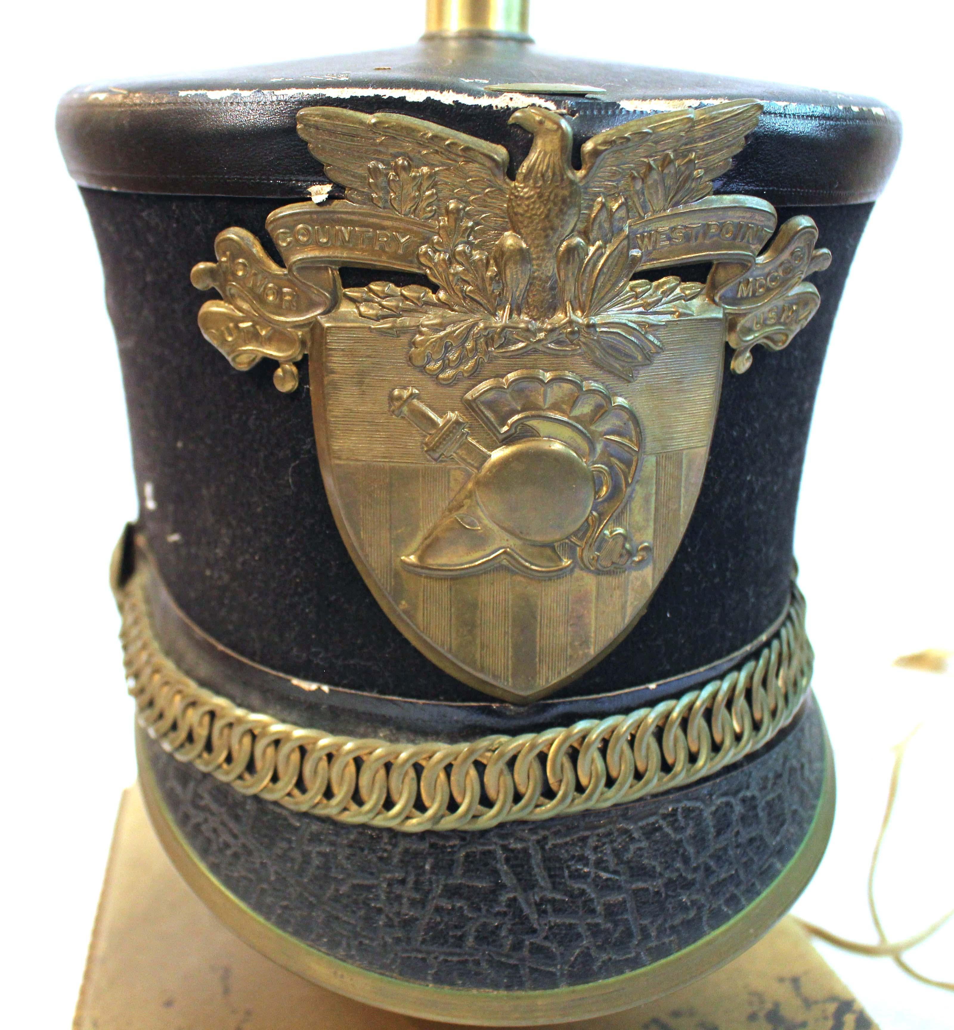 American Mid-20th Century West Point Cadet Hat Mounted as a Lamp For Sale