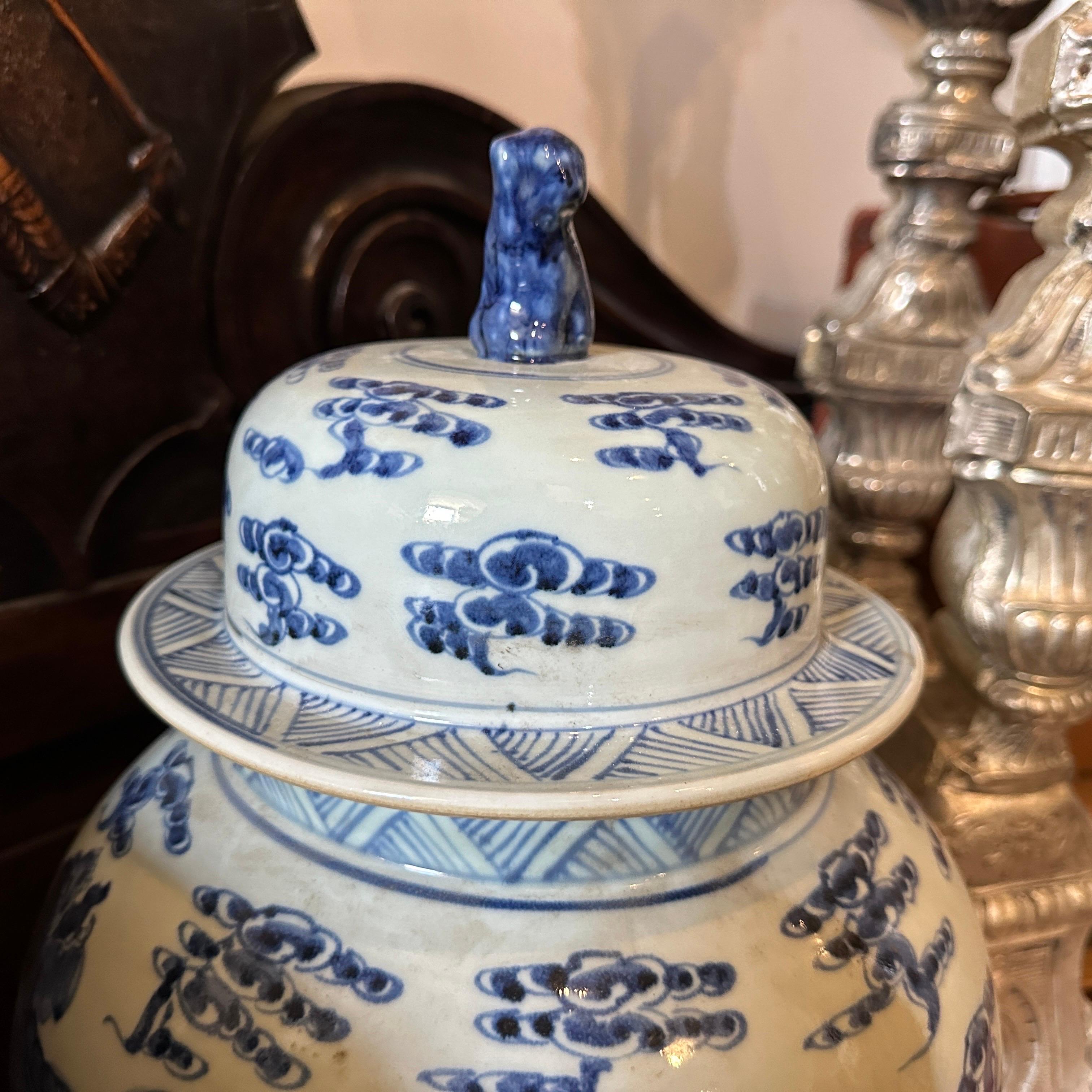 Mid-20th Century White and Blue Ceramic Chinese Ginger Jars 5