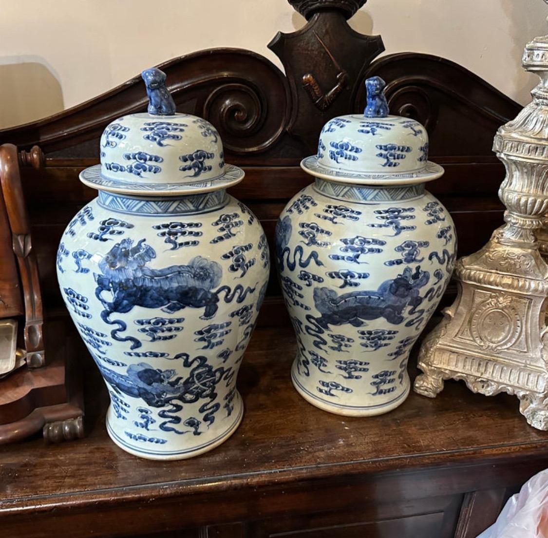 Crafted in China during the mid-20th century, these ginger jars exemplify the classic blue and white ceramic style that has been cherished for centuries. The jars are made of high-quality ceramic materials, known for their durability and beauty. The