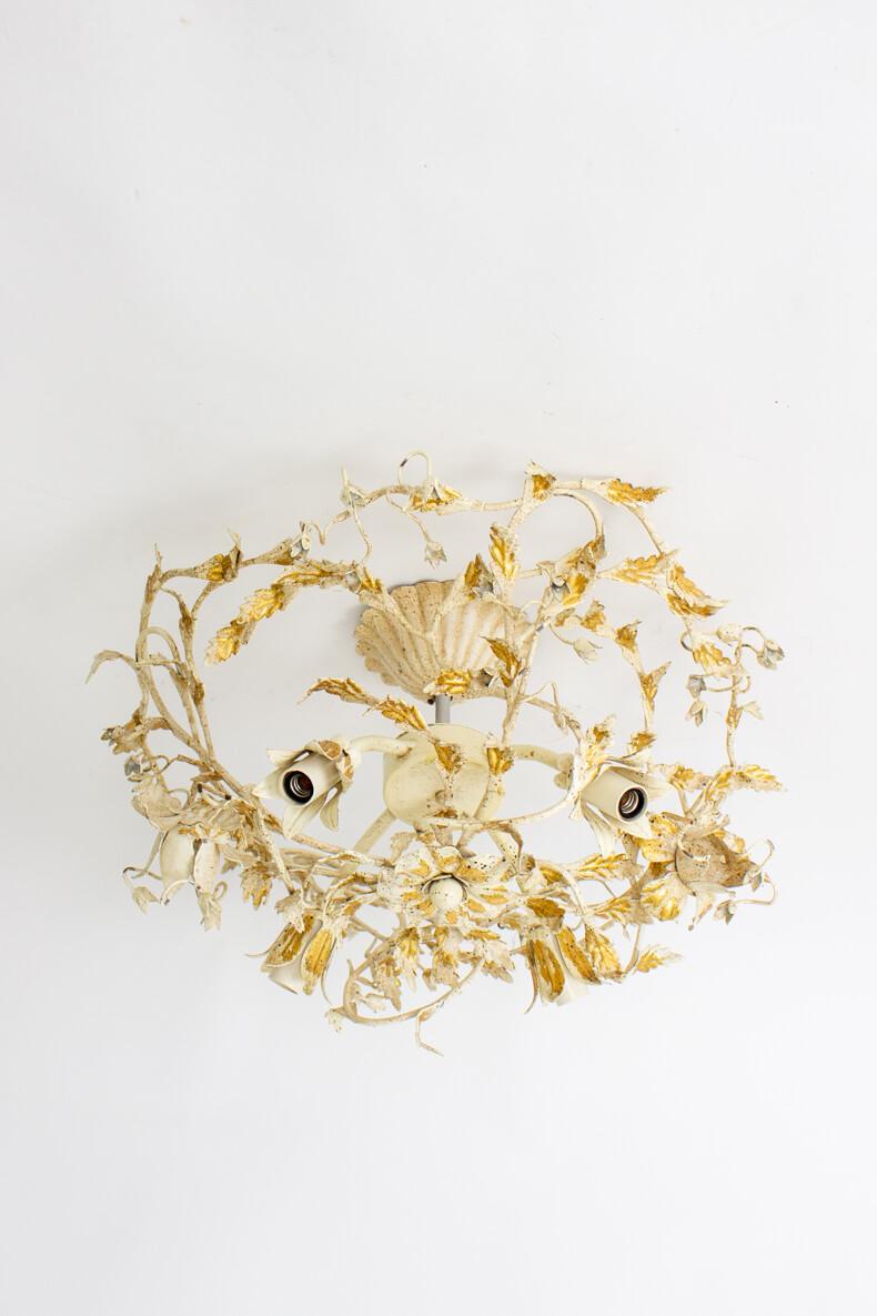 Mid-20th Century White and Gold Tole Flush Mount Fixture For Sale 3