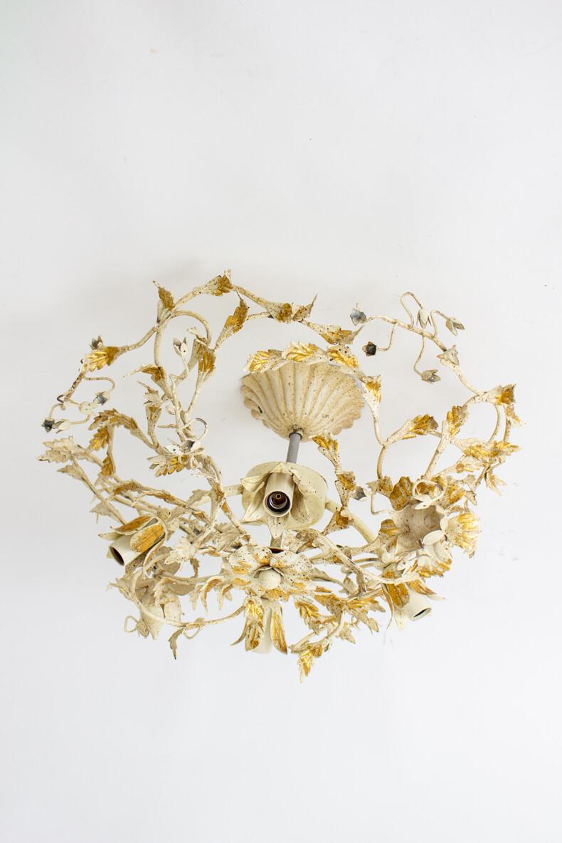 Mid-20th Century White and Gold Tole Flush Mount Fixture For Sale 1