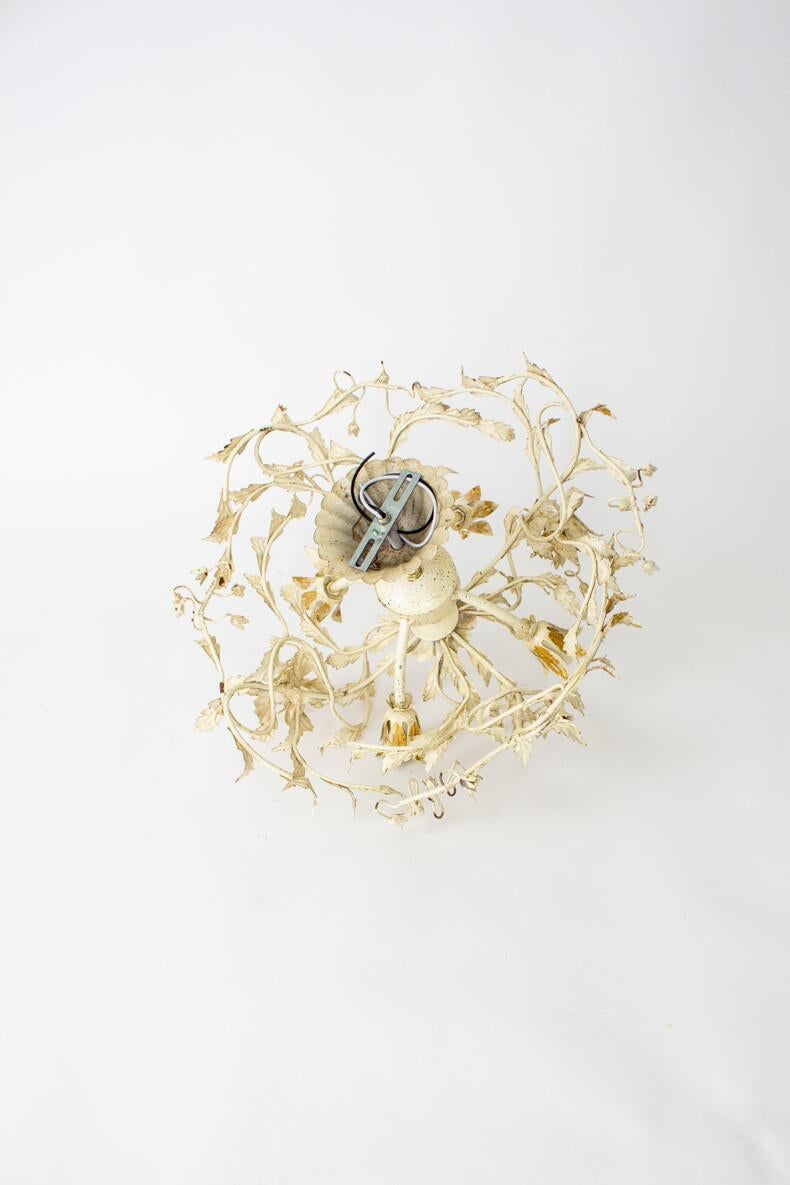 Mid-20th Century White and Gold Tole Flush Mount Fixture For Sale 2